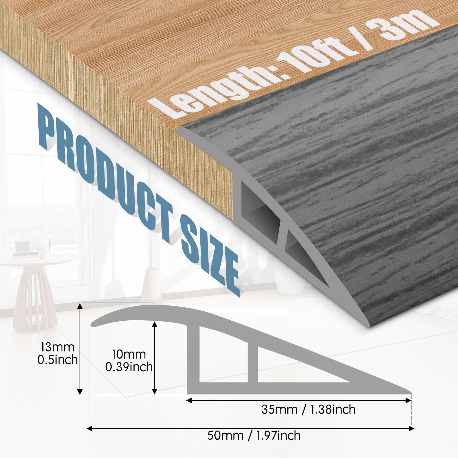 Floor Transition Strip Door Threshold 118" Floor Transition Reducer Trim on The Edges Threshold Strip Self Adhesive Suitable for Doorways