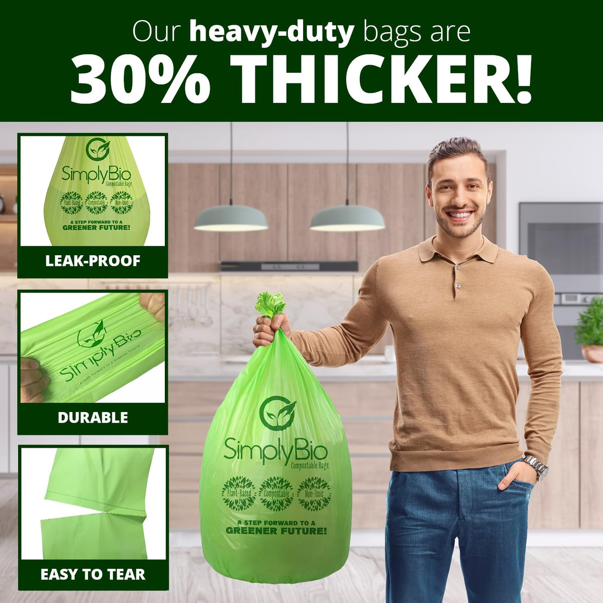 13 Gallon Compostable Trash Bags Liners with Flat (50 Count)