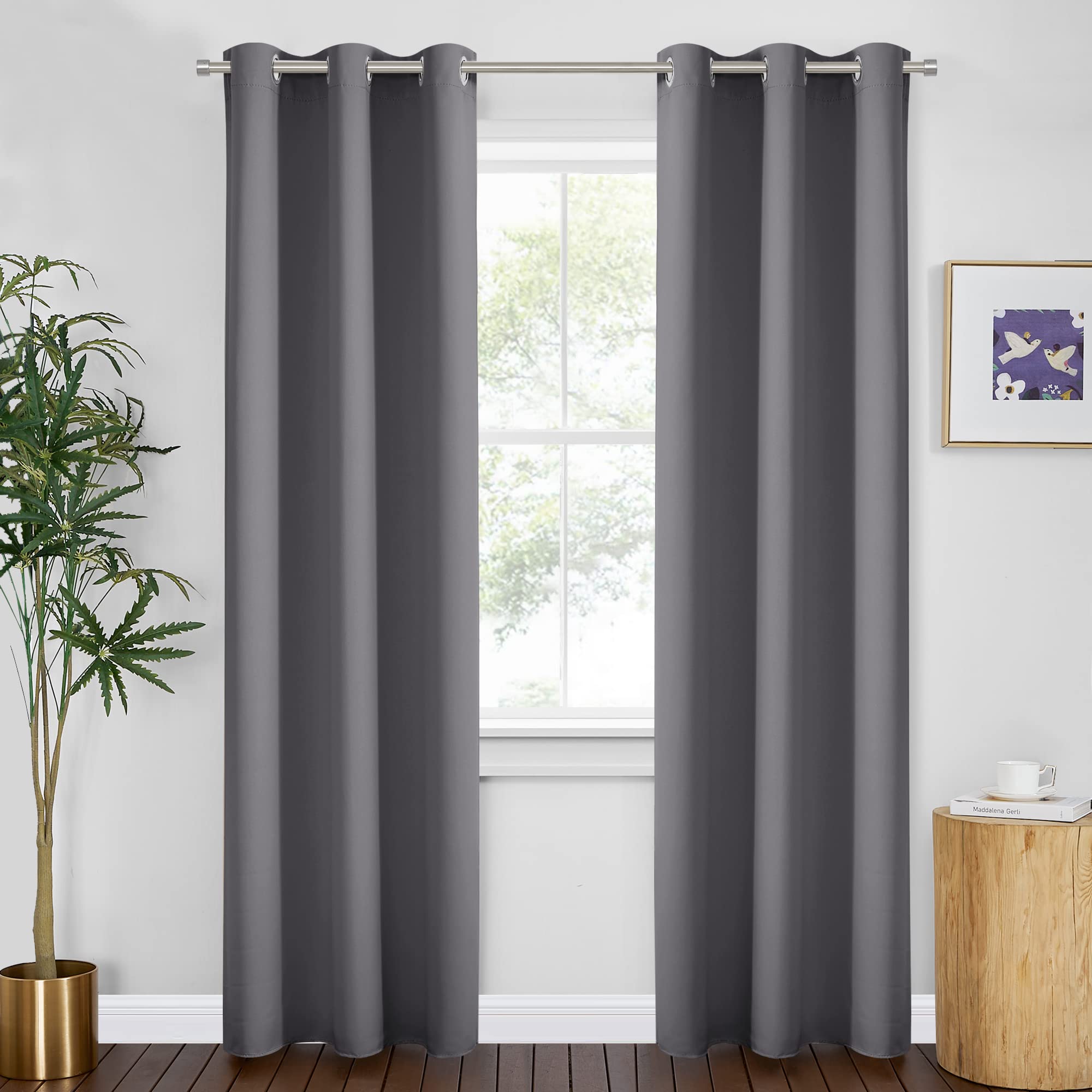 Grey Blackout Curtains for Bedroom (2 Count)