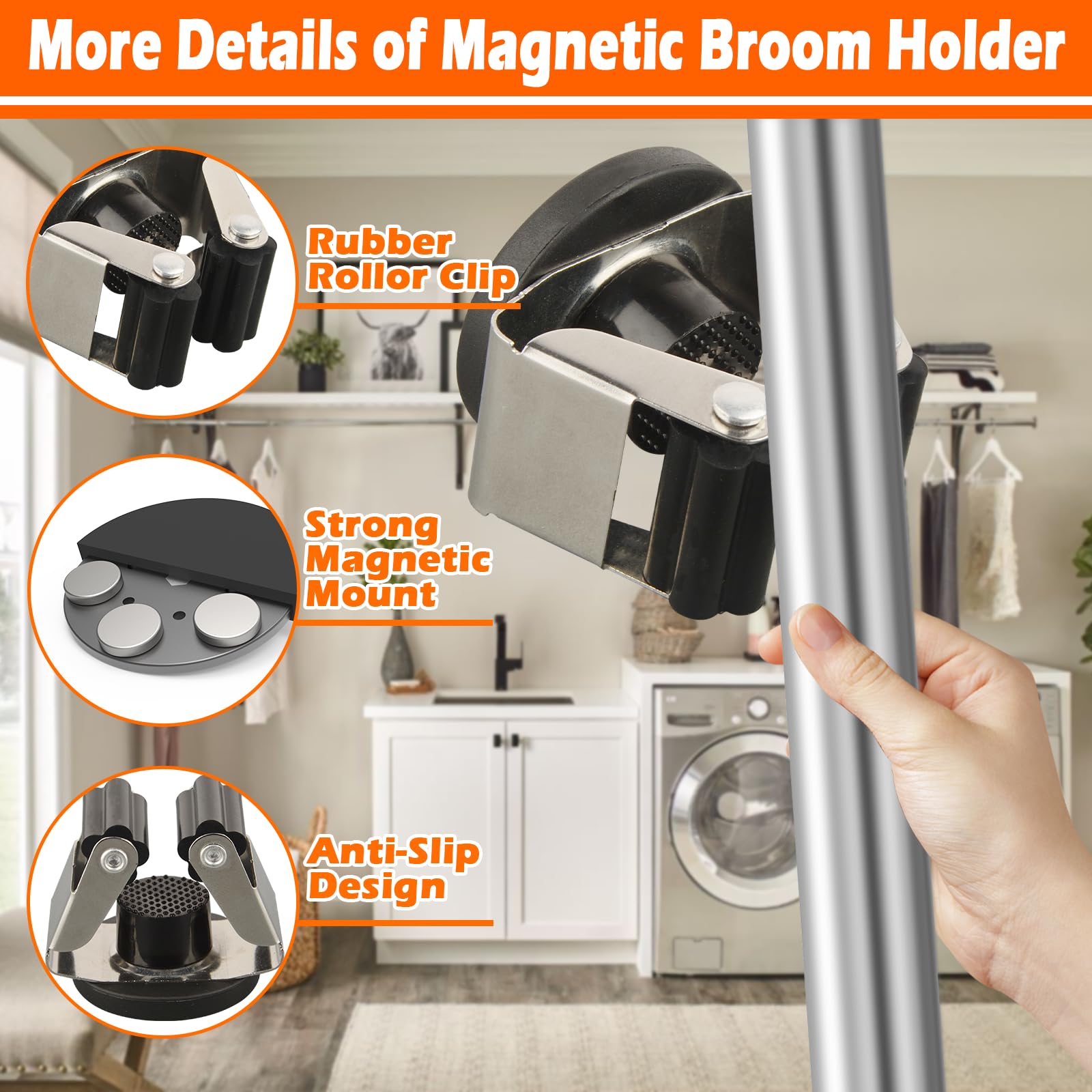 4 Pack Magnetic Mop Broom Holder (4 Count)