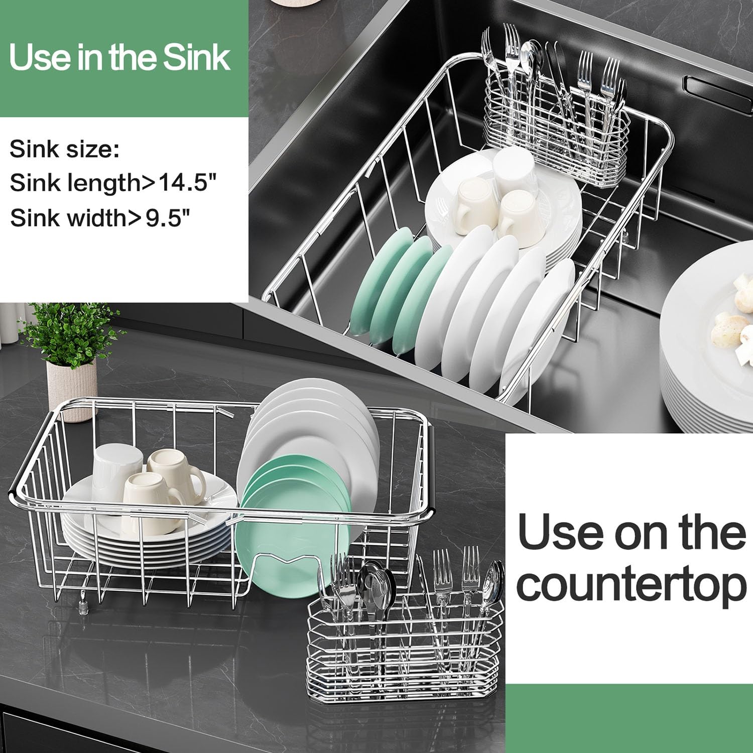 Small Dish Drainer Rack in Sink Adjustable