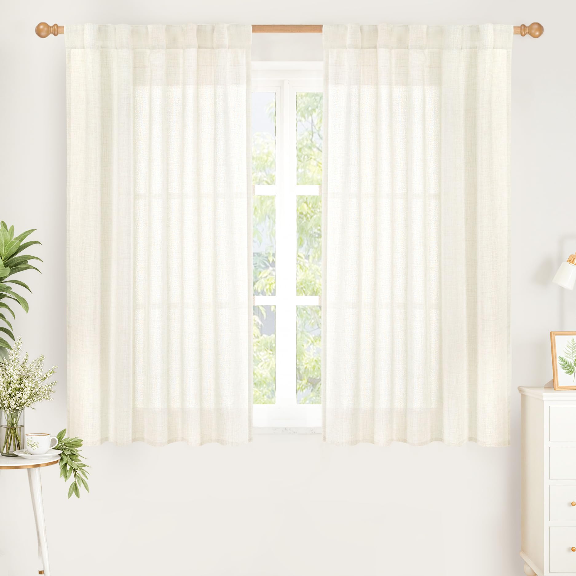 48 Inch Length Linen Semi Sheer Curtains (2 Count)