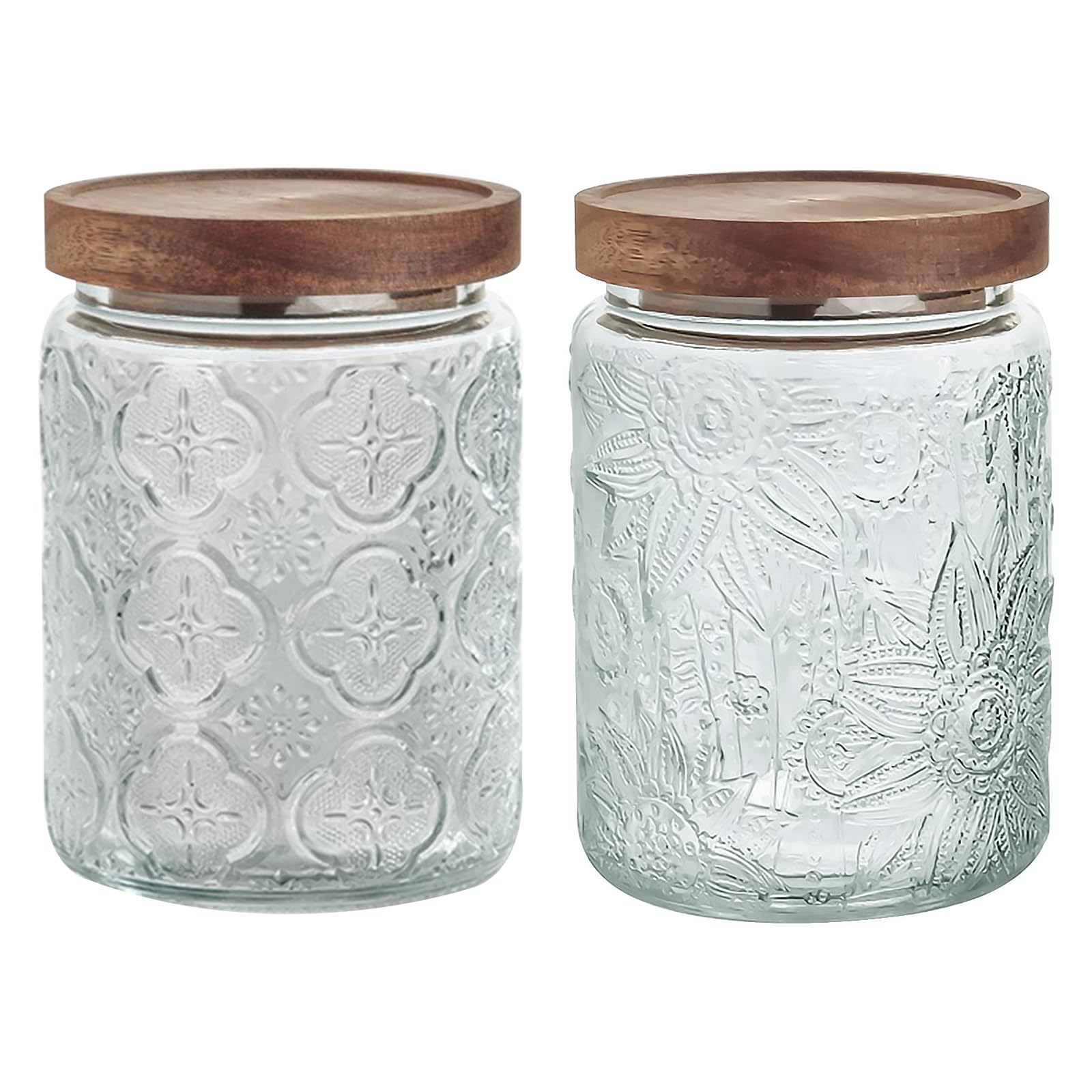 24 OZ 2 PCS Glass Storage Jar with Airtight Bamboo Wooden Lids