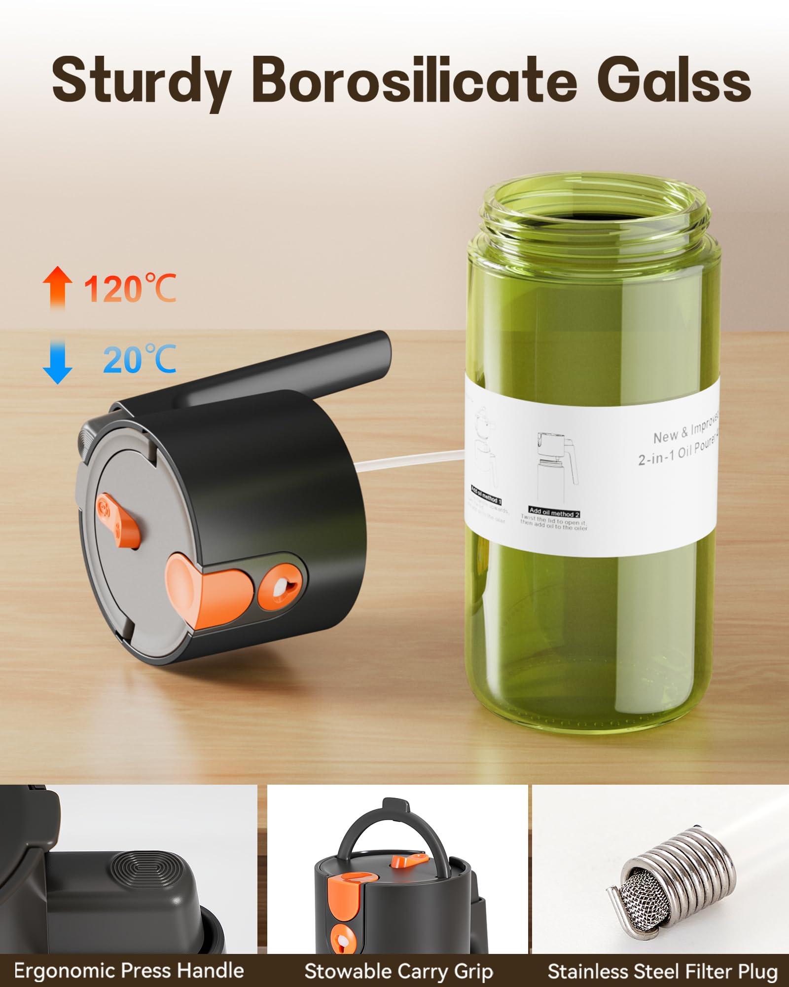 Olive Oil Sprayer & Dispenser Bottle for Cooking 17oz Dark Glass Oil Mister