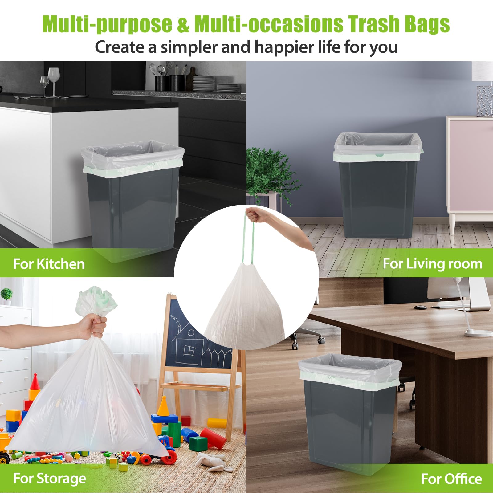Large Trash Bag 13 Gallon Tall Drawstring 100% Post (200 Count)