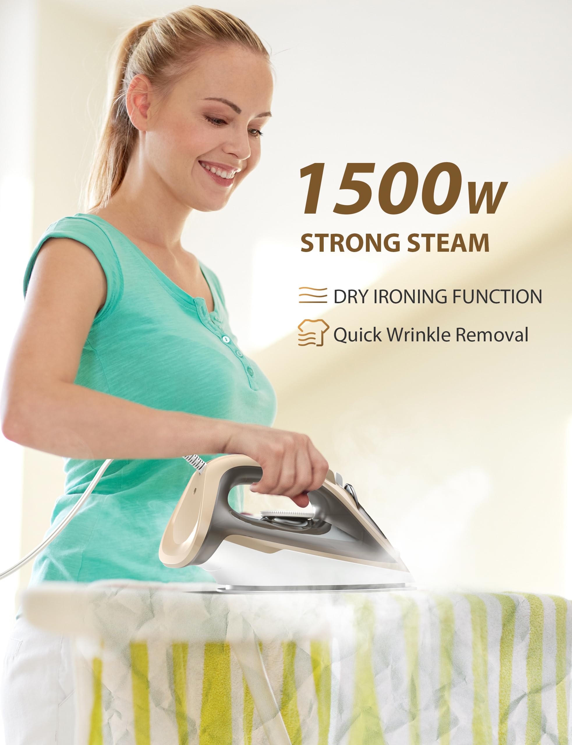 Steam Iron for Clothes with Rapid Heating Ceramic Coated Soleplate