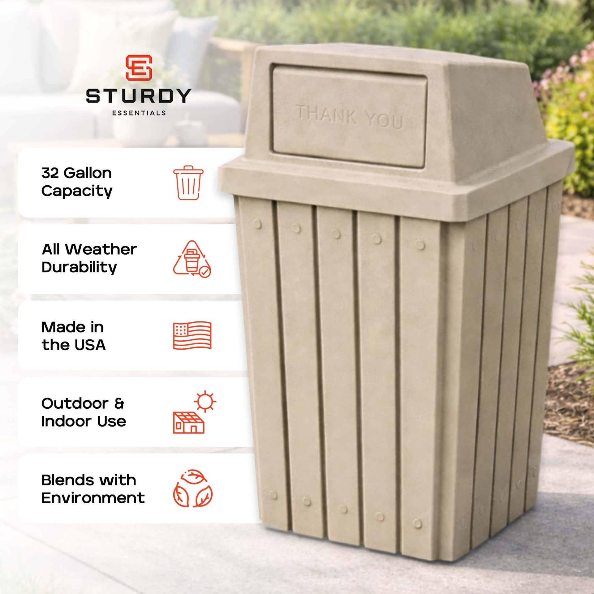 Campus Collection 32 Gallon Commercial Trash Can with Lid