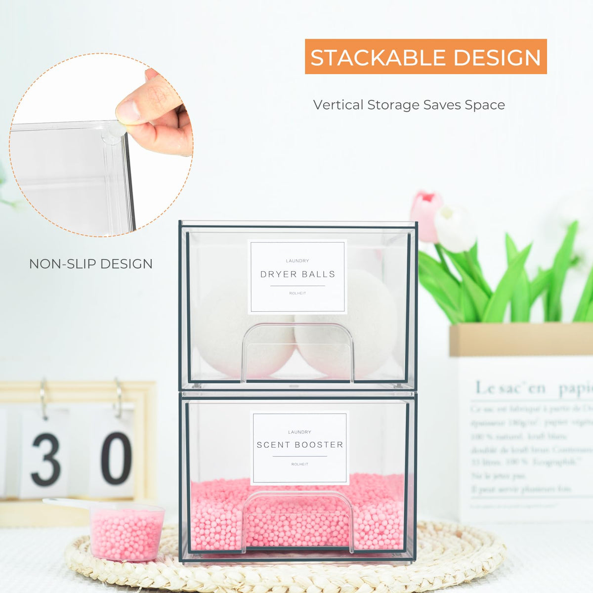 2 Pack Laundry Room Organization Storage Drawers with Labels (2 Count)