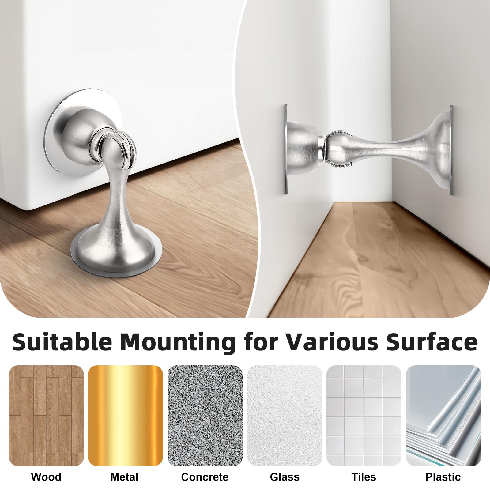Brushed Nickel Magnetic Door Stoppers for Bottom of Door