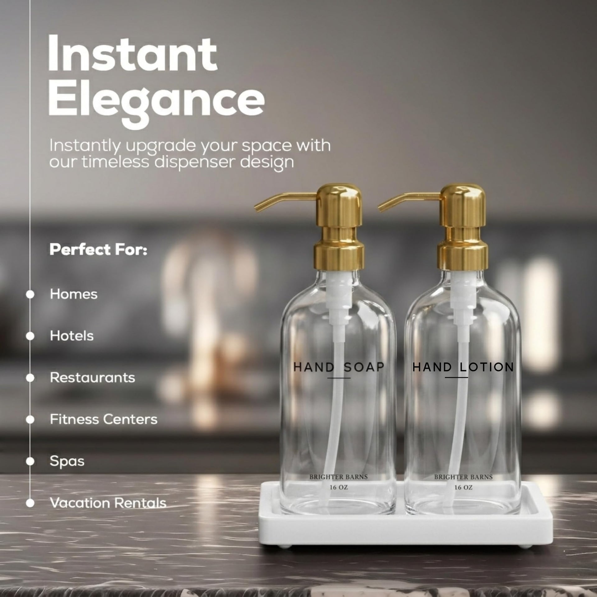 Luxury Glass Soap Dispenser Bathroom Set by Brighter Barns