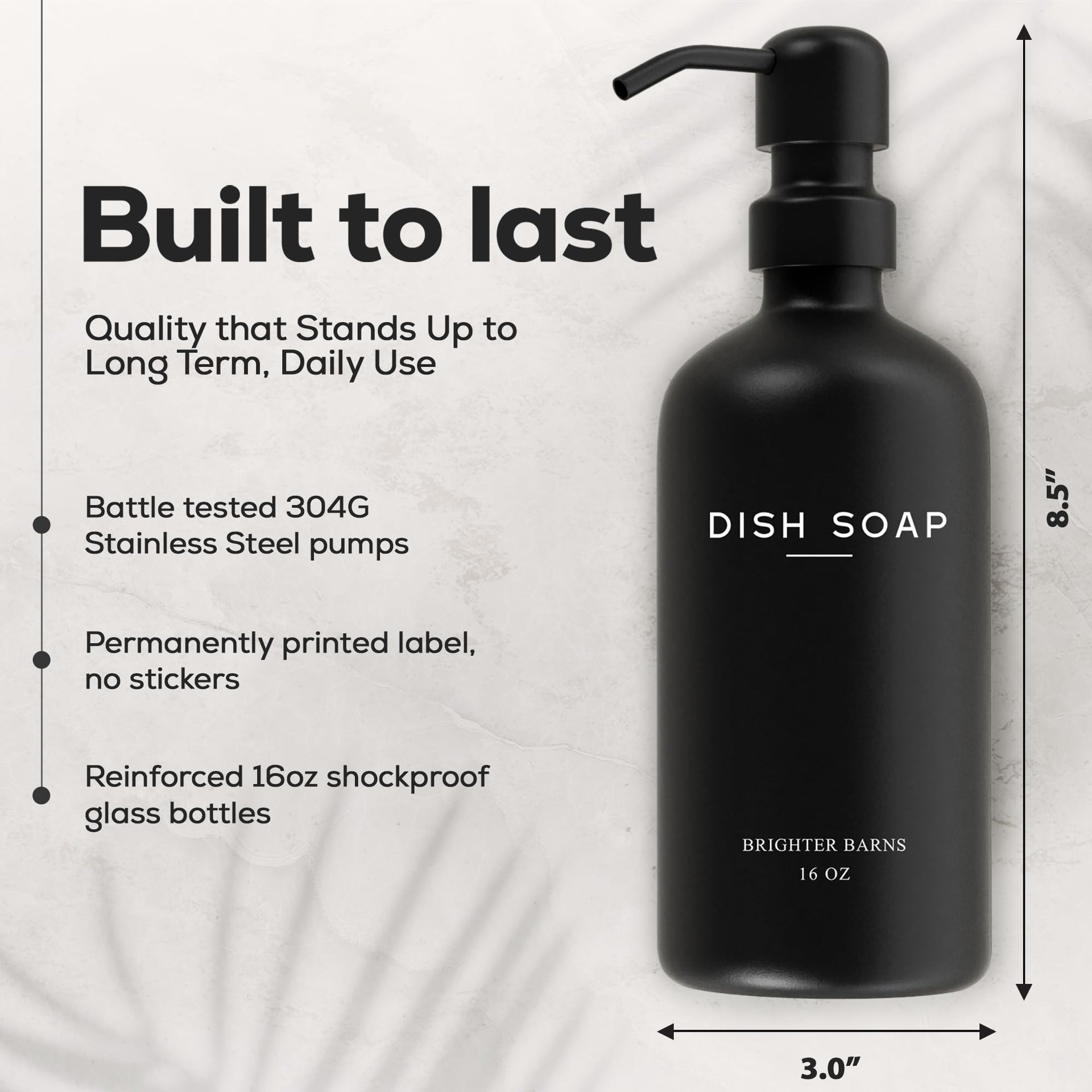 Black Glass Hand and Dish Soap Dispenser Set by Brighter Barns (2 Count)