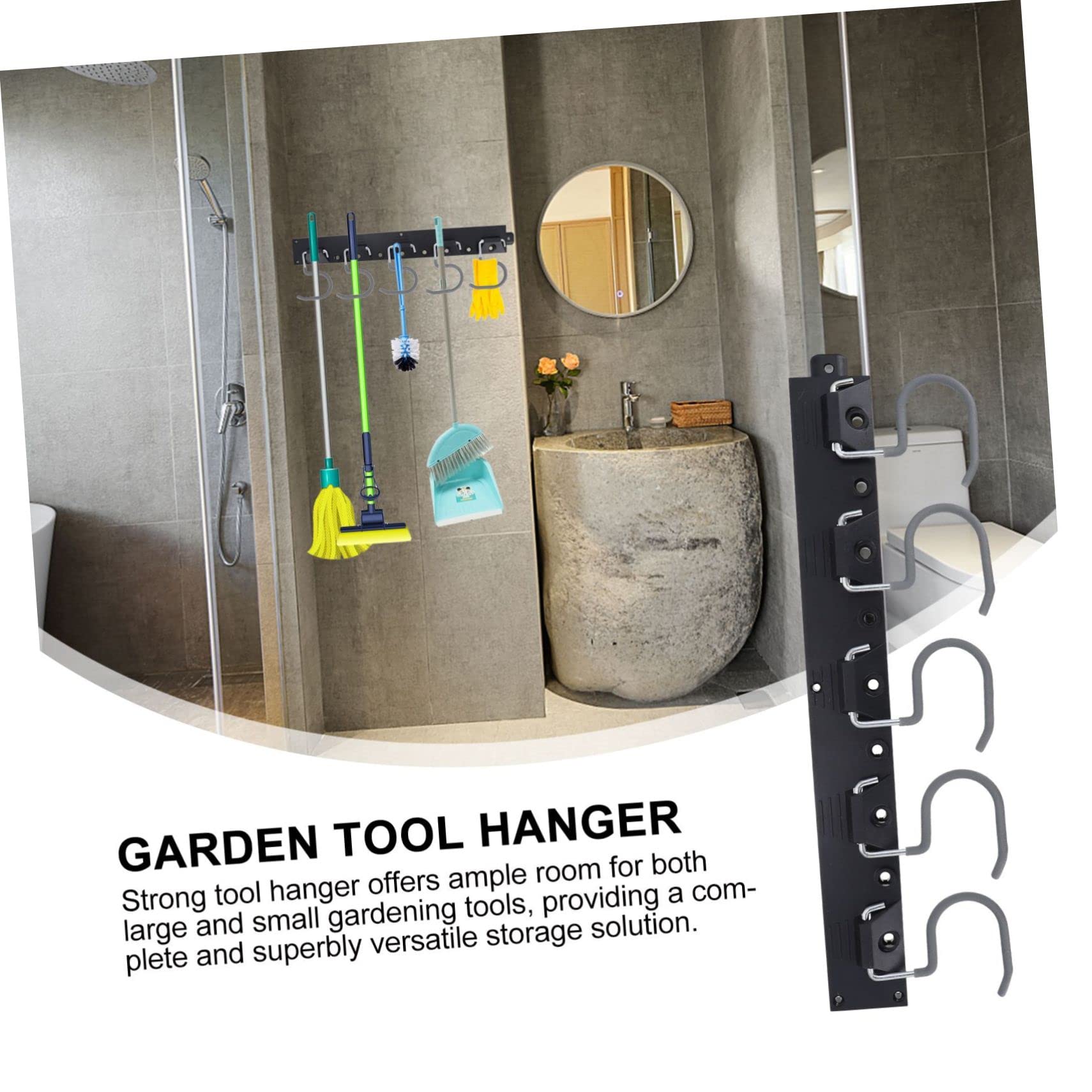 1Set Wall Mount Tool Organizer Broom Holder Garden Tool Hanger with Non Slip Coating Durable and Hooks for Garage and Garden Storage