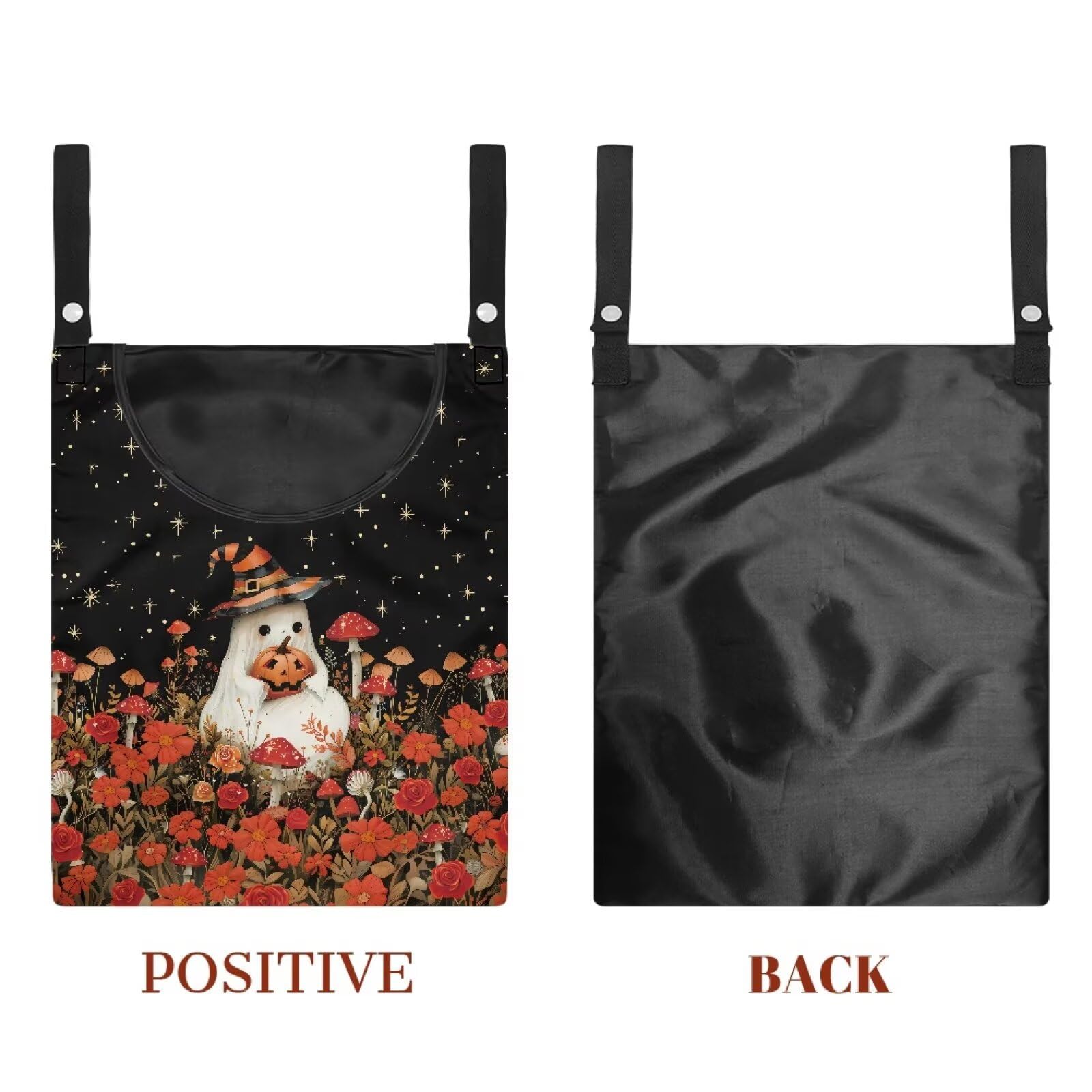 Halloween Ghost Clothespin Bag Laundry Hanging Storage Organizer with Rope Red Mushroom Clothespin Holder with Large Opening for Clothesline Outdoor Clothespins Storage