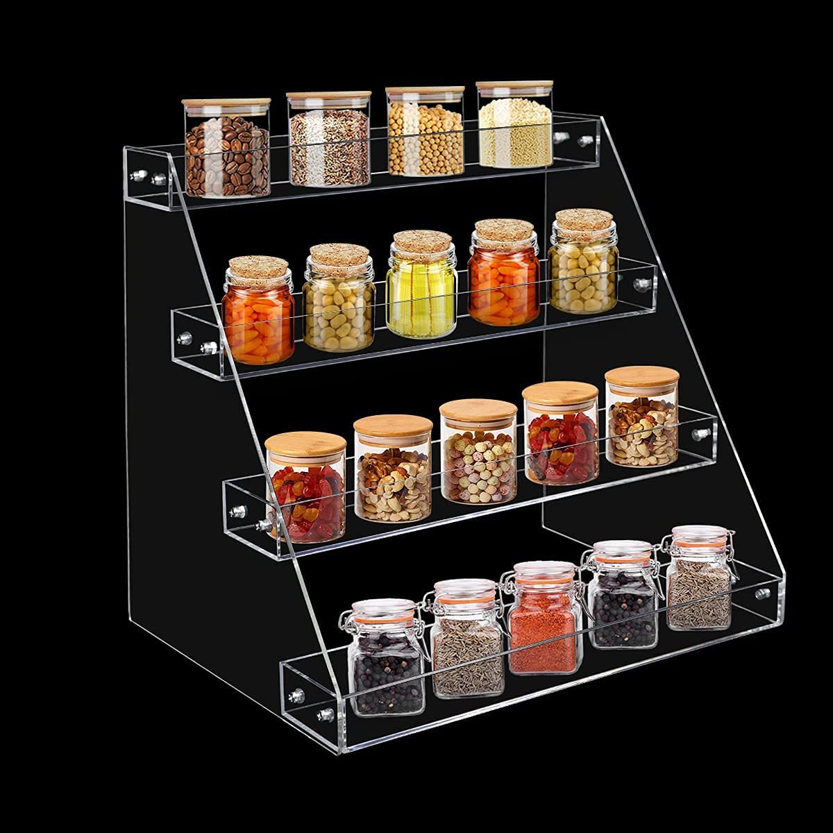 4 Tier Clear Acrylic Spice Rack Organizer for Cabinet Countertop