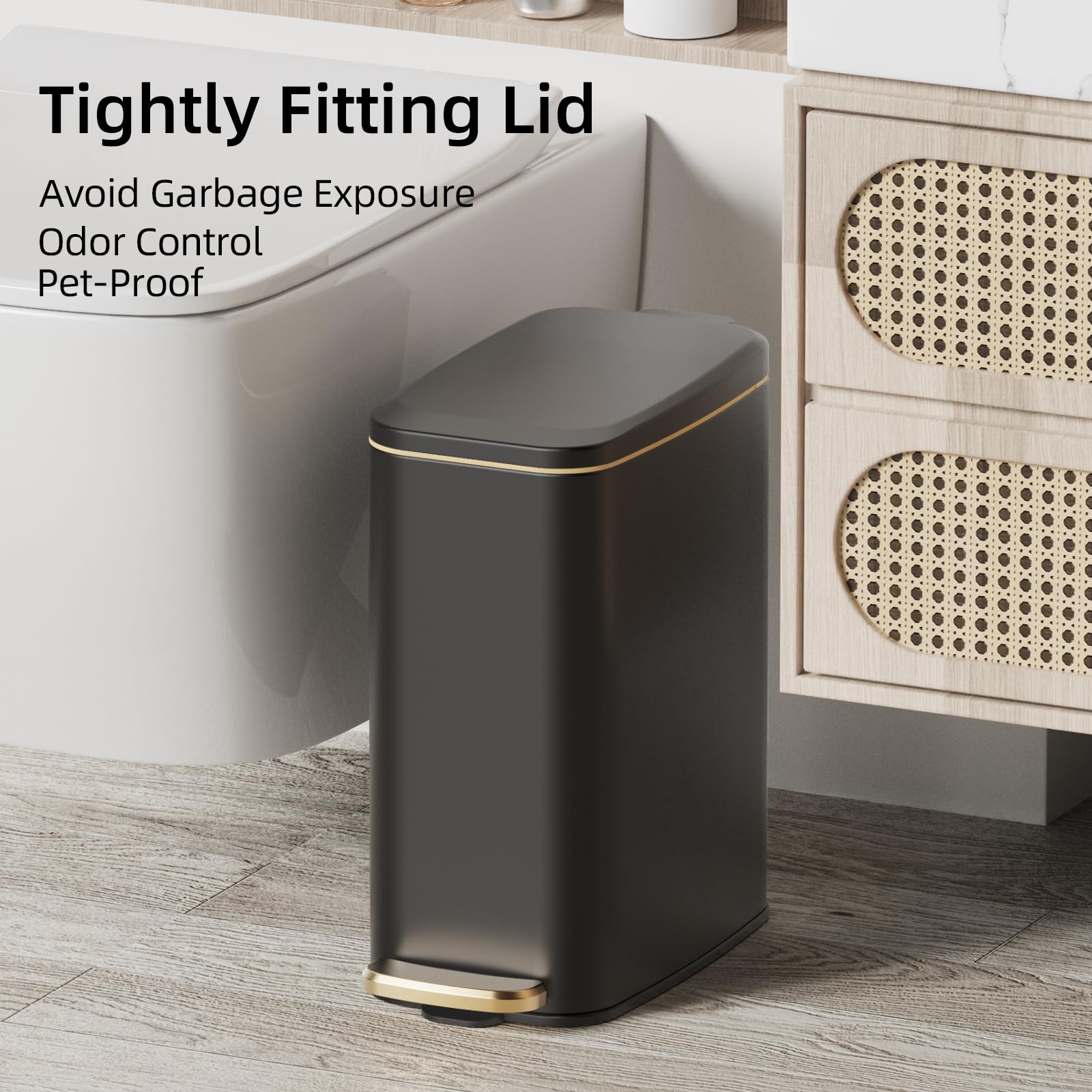 Slim Bathroom Trash Can with Lid