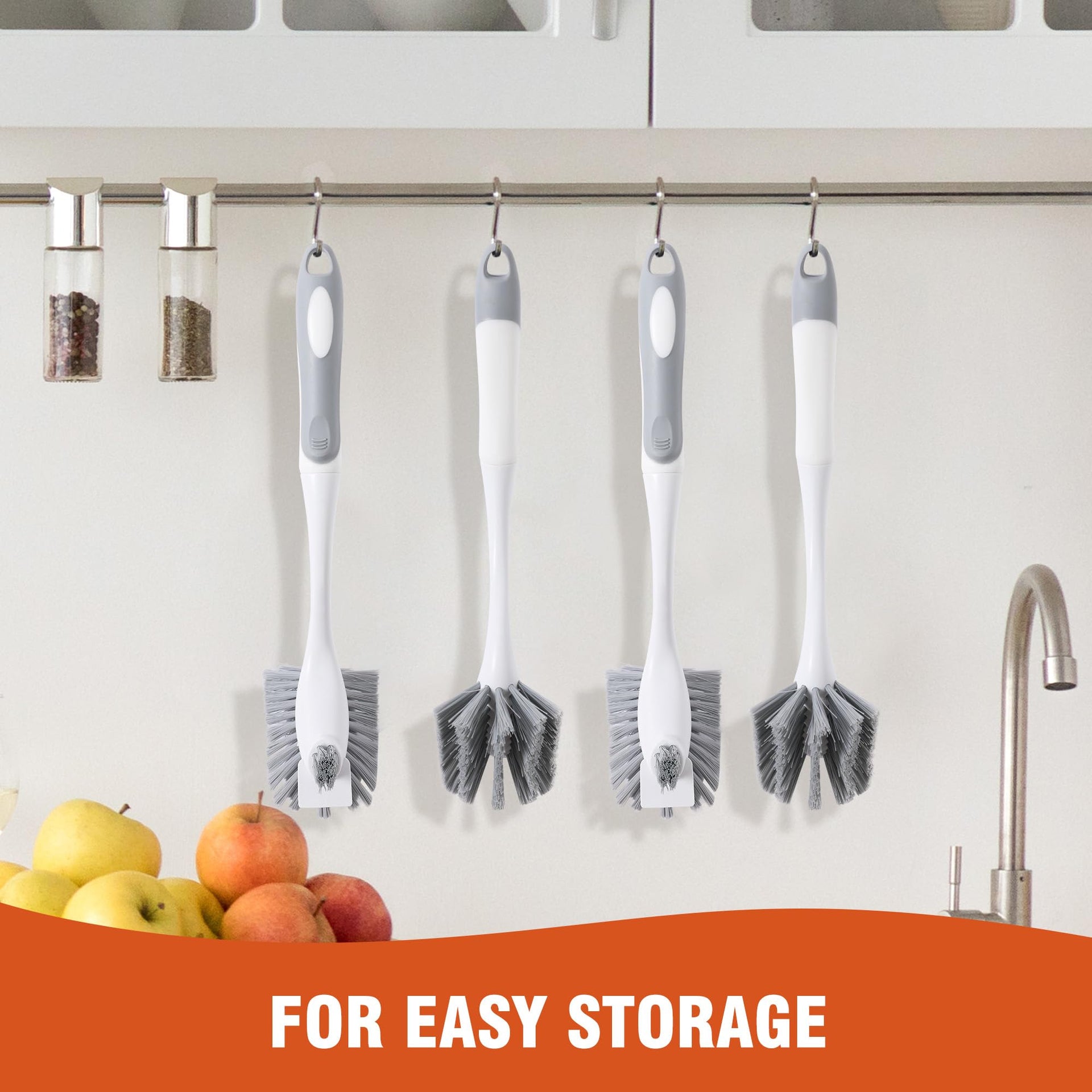 4 Pack Heavy Duty Dish Scrub Brushes with Long Handle (4 Count)
