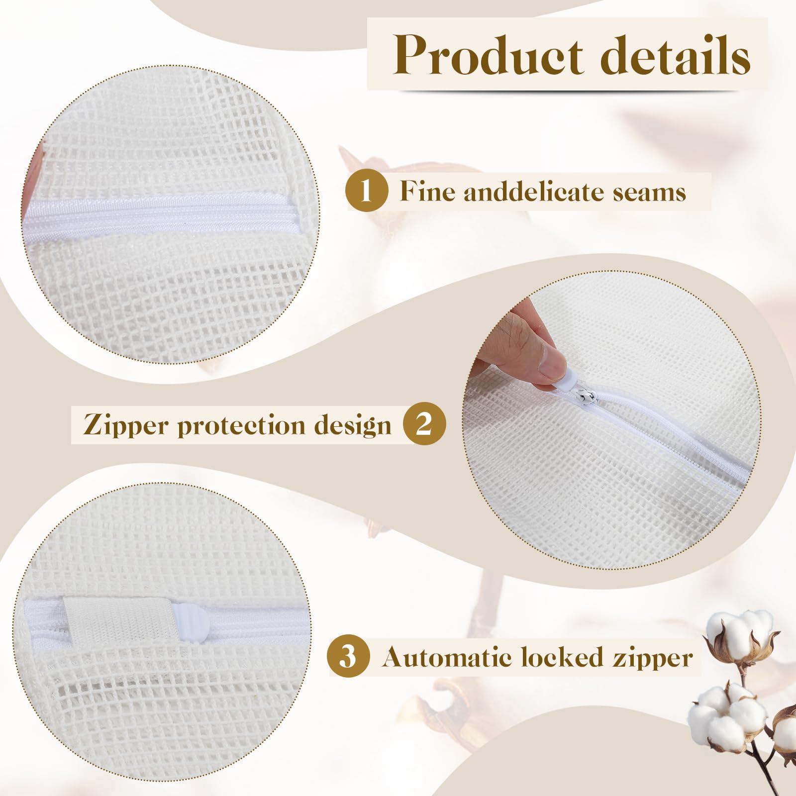 5 Piece Organic Cotton Laundry Bags with Zipper and Hanging Loop (5.99 Count)