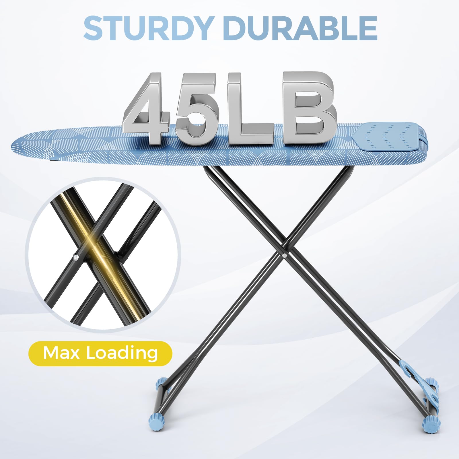 Foldable 7 Level Heigh Adjustable Ironing Board with Iron Rest