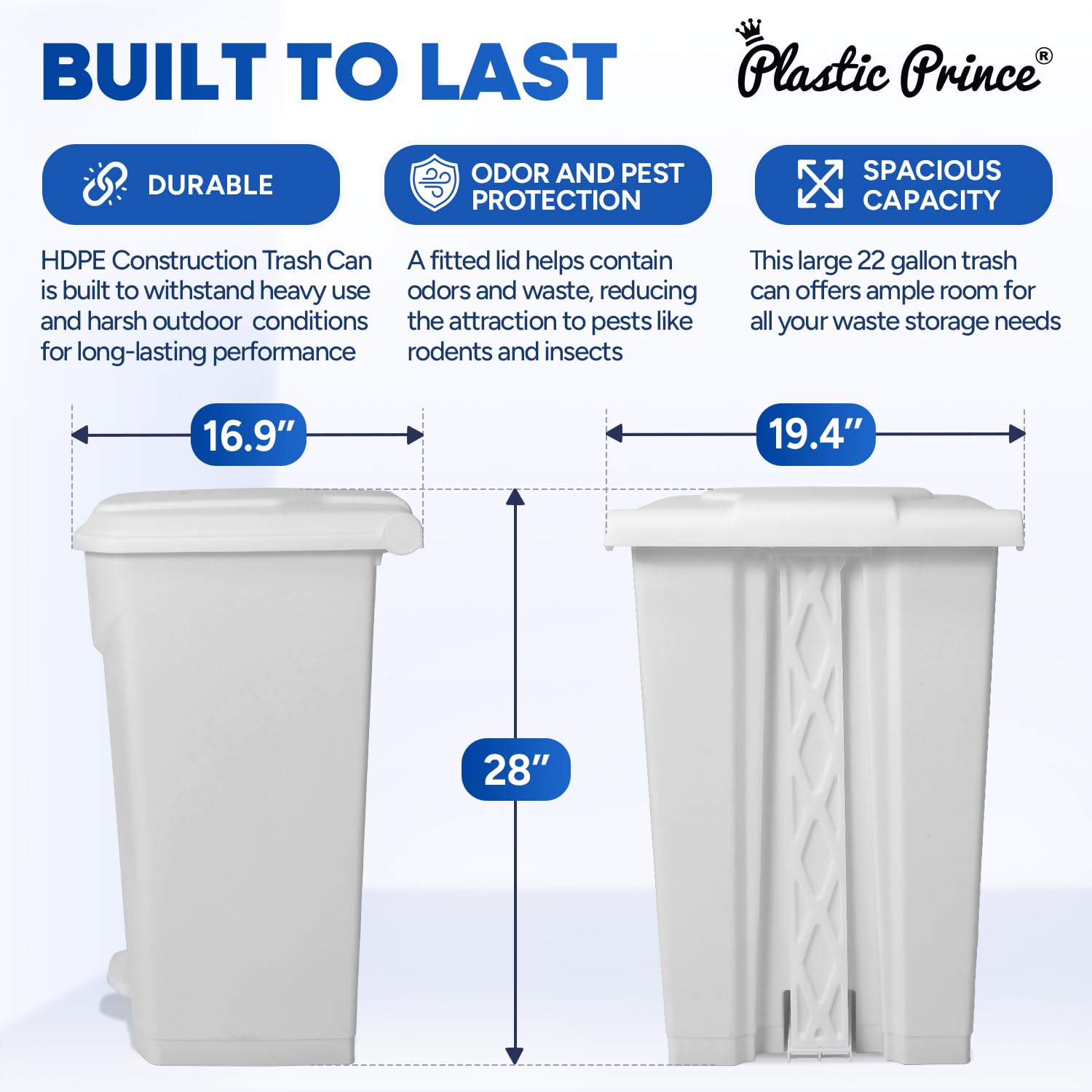 22 Gallon Kitchen Trash Can with Lid and Foot Pedal