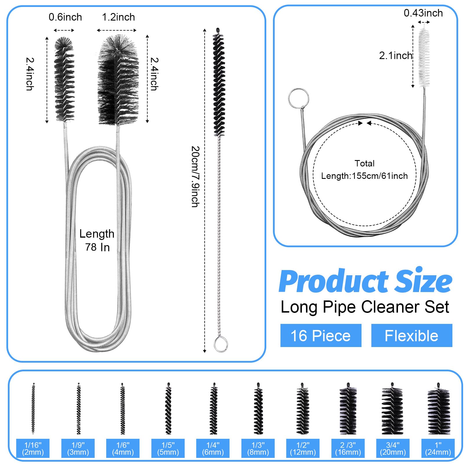 16PCS Long Tube Cleaner Set (16 Count)