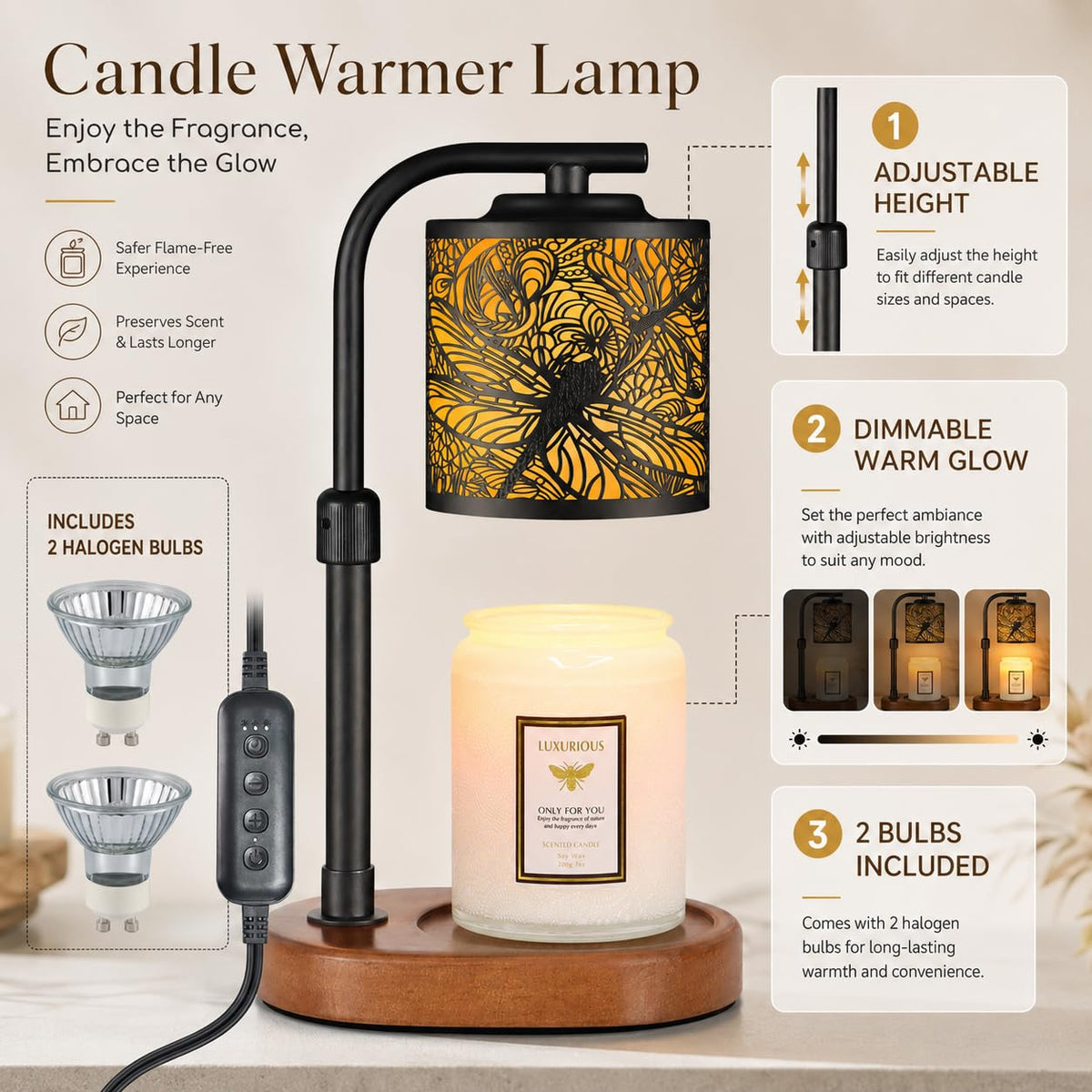 Candle Warmer Lamp with Timer Dragonfly Electric Candle Lamp Warmer