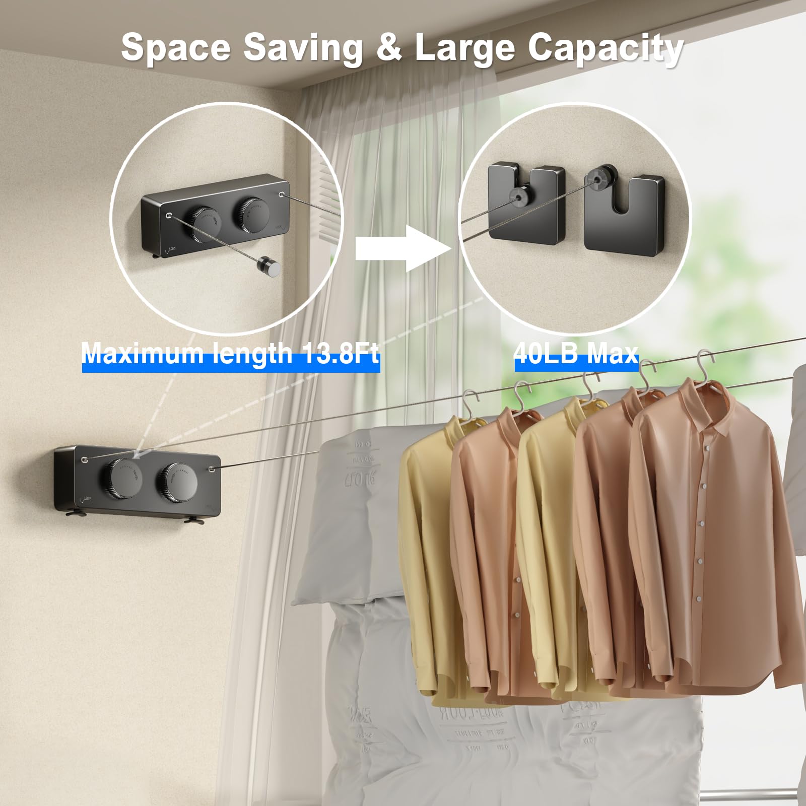 Retractable Twin Clothesline Indoor (27.6 Foot)