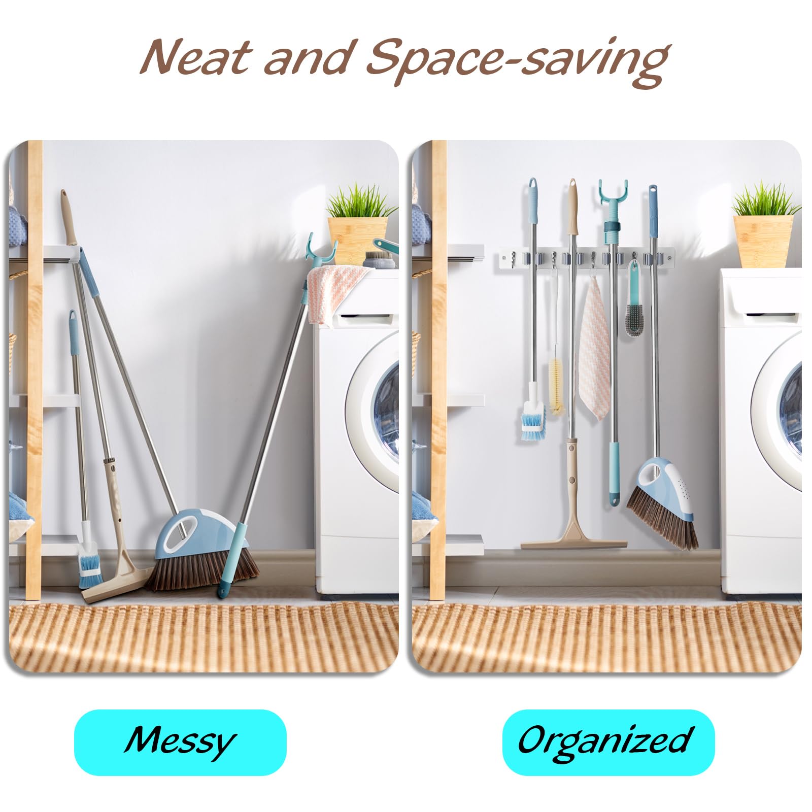 2 Pack Mop Broom Holder Wall Mount