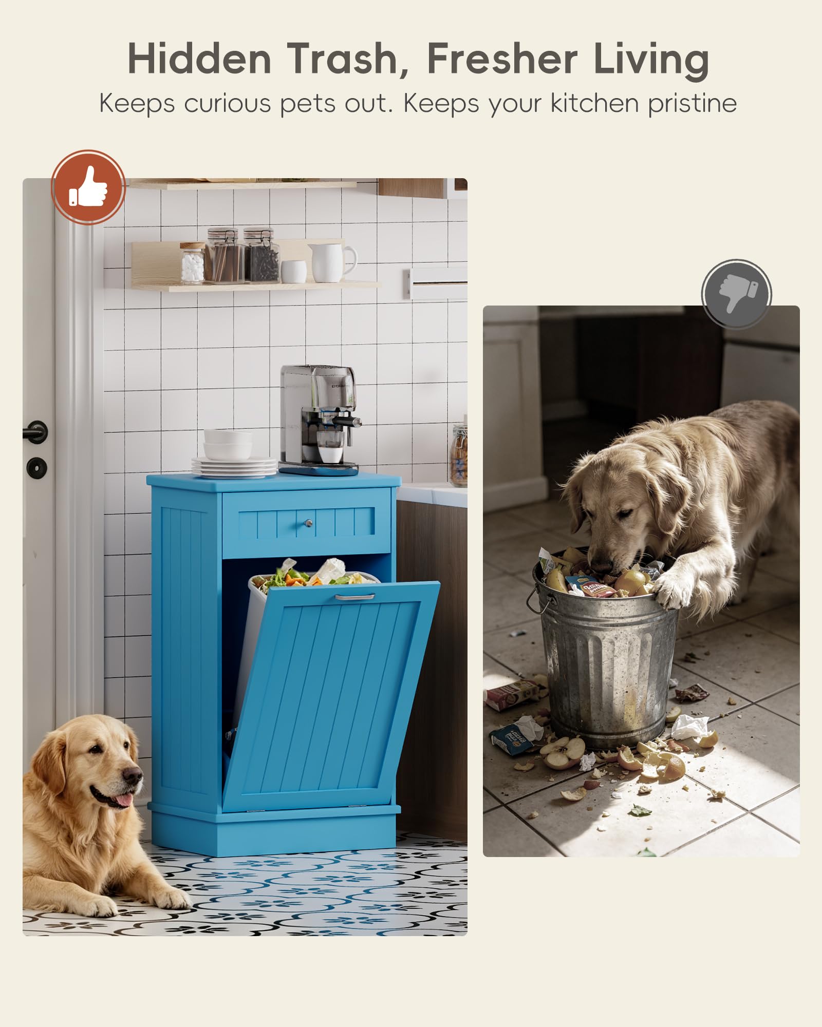 10 Gallon Tilt Out Trash Cabinet with Big Storage Drawer