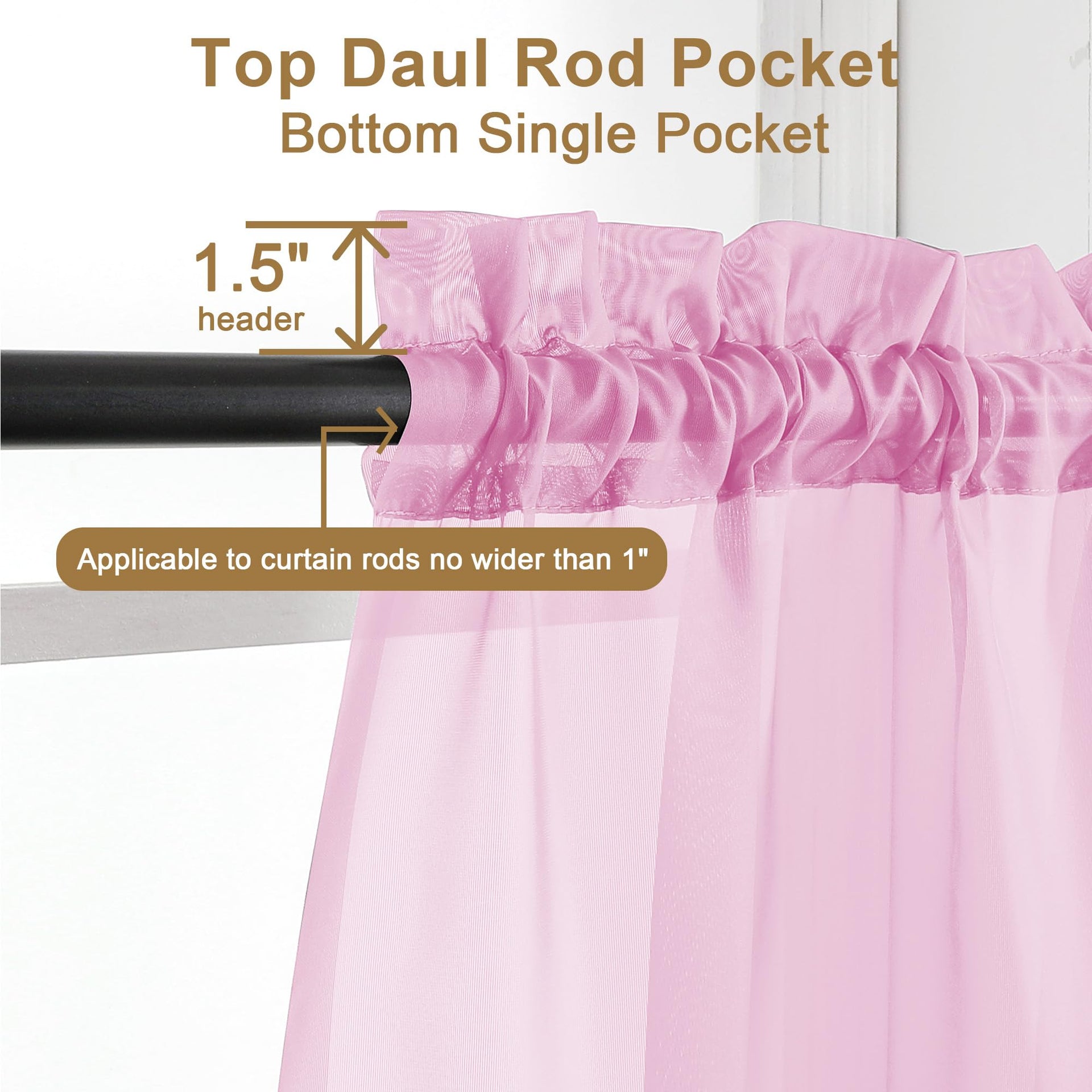 Sheer Pink Curtains 90 inches Long 2 Panels (2 Count)
