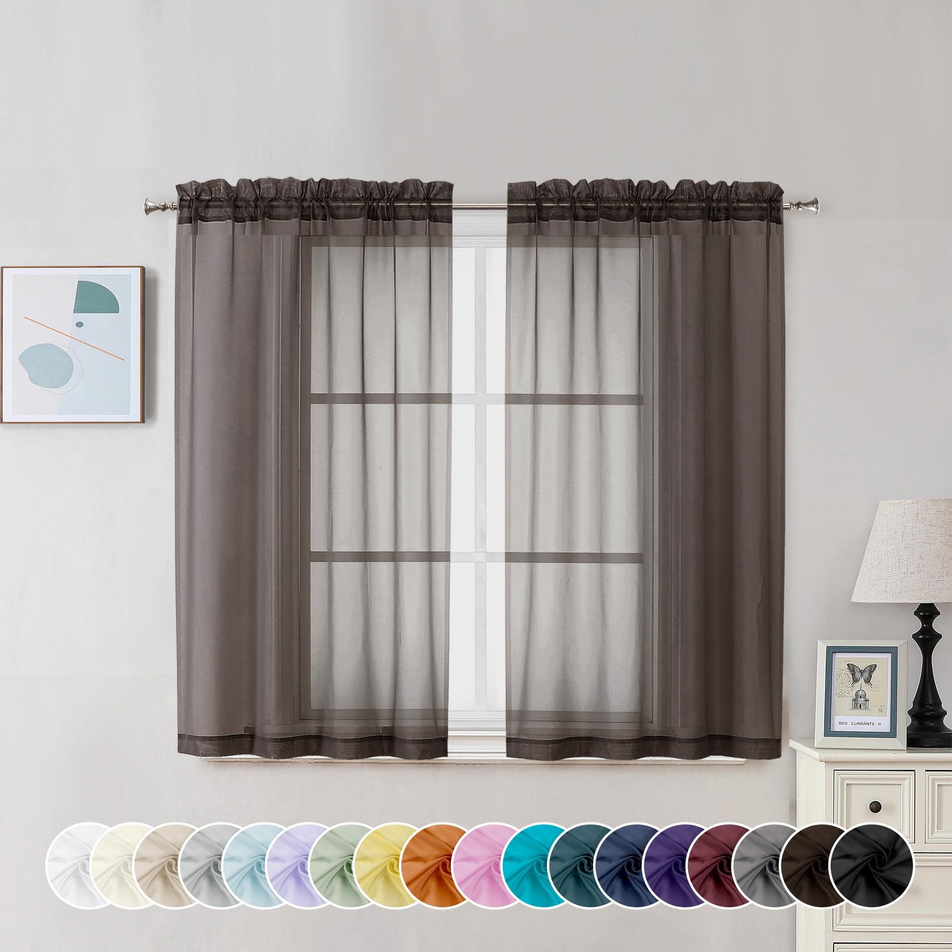 Chocolate Brown Sheer Curtains 45 Inch Long 2 Panels (2 Count)