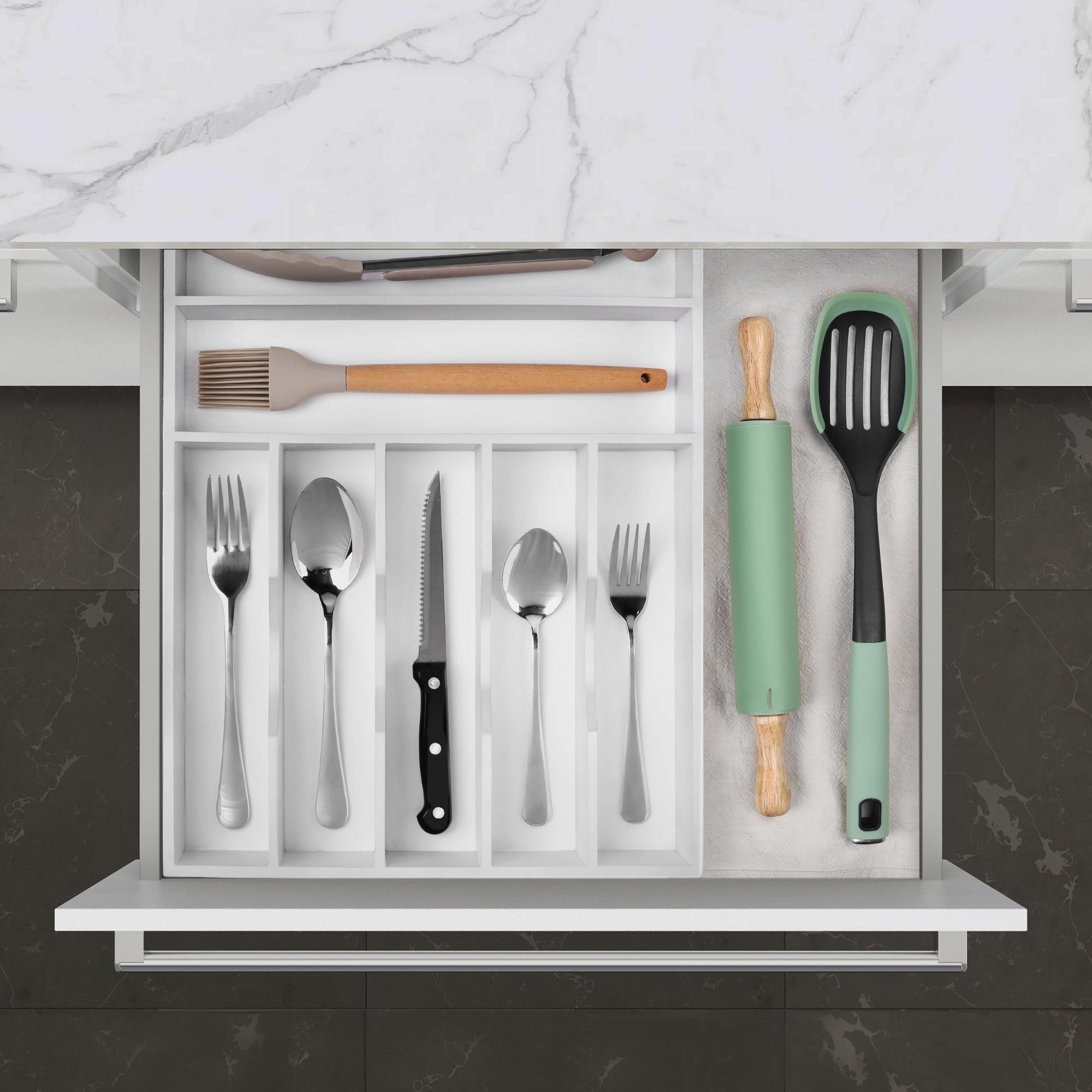 Kitchen Bamboo Silverware Organizer