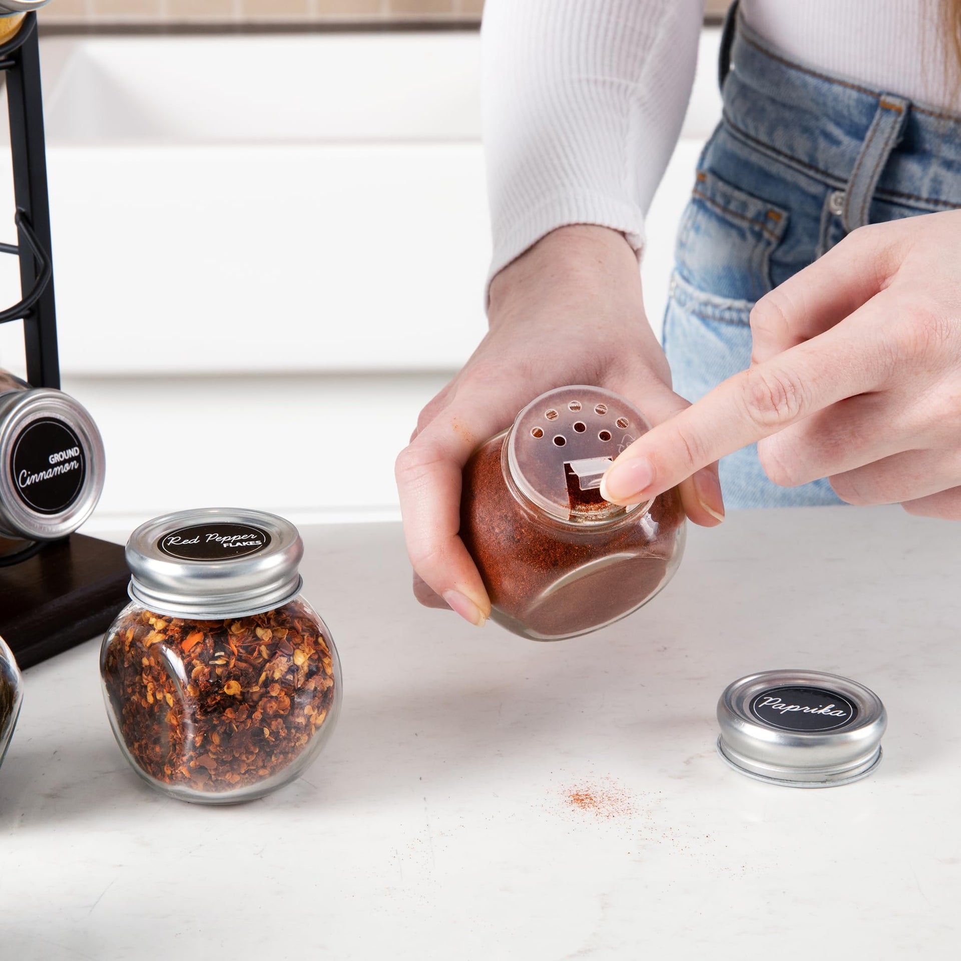 16 Jar Acacia Wood Vertical Spice Rack with Spices Included & 5