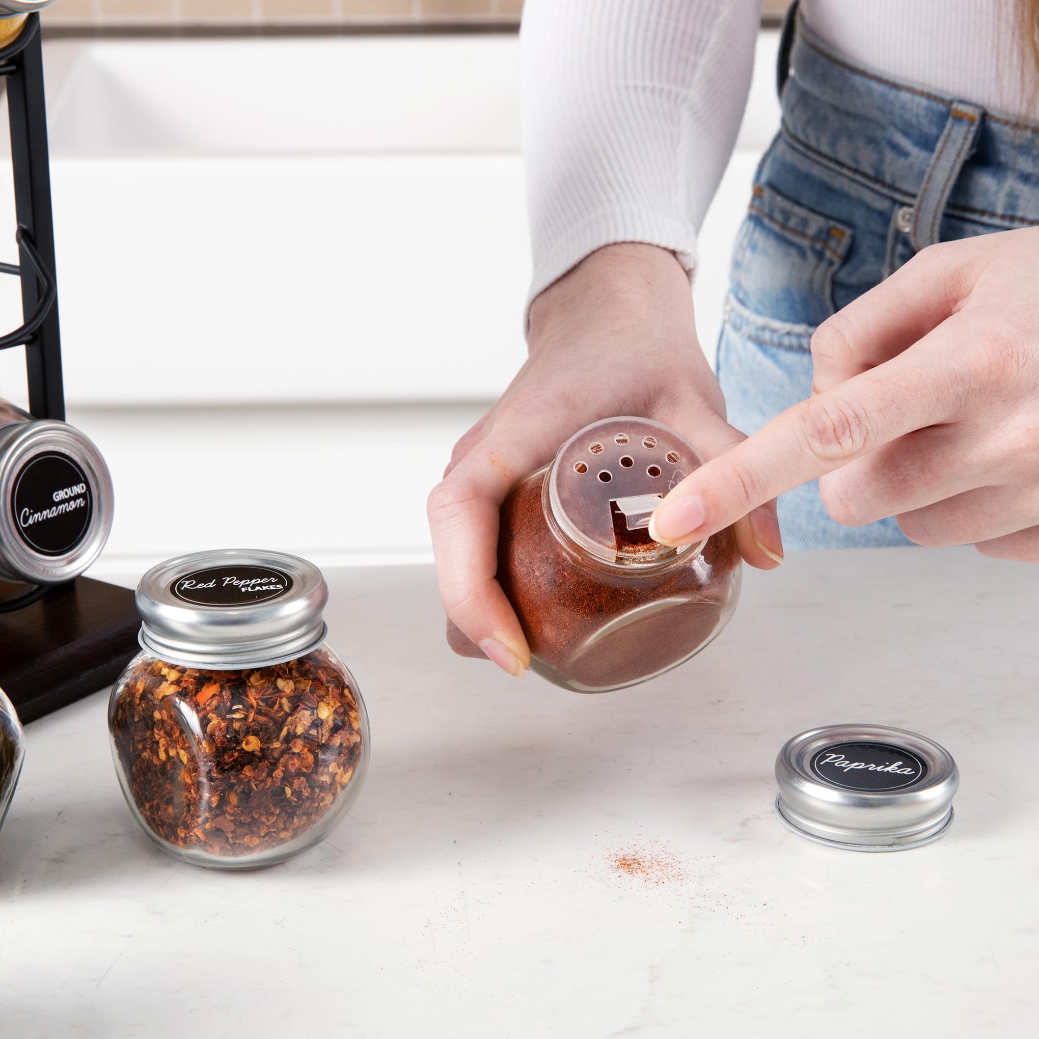 16 Jar Acacia Wood Vertical Spice Rack with Spices Included & 5