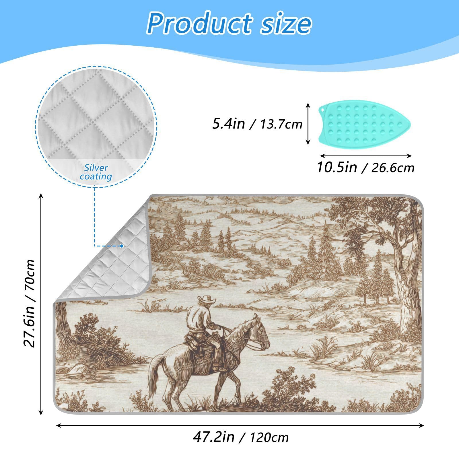 Cowboy Riding Horse Mountain Brown Ironing Mat Portable Ironing Pad Blanket with Silicone Iron Rest for Table Top Travel Heat Resistant Double