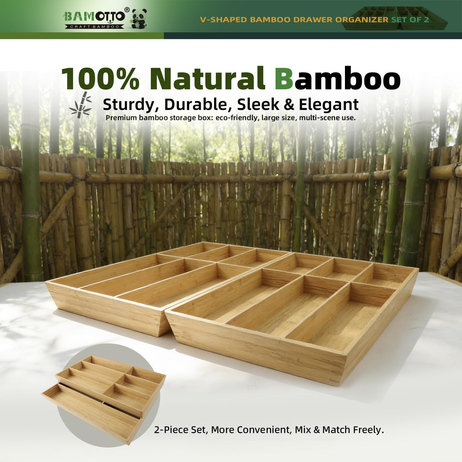 13 Slot V Shaped Bamboo Drawer Organizer Set of 2 (88 Ounce)