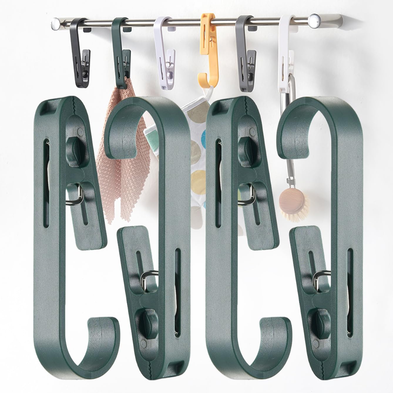 4Pcs Laundry Hooks with Clips Hanger Heavy Duty Outdoor Clothes Pins (4 Count)