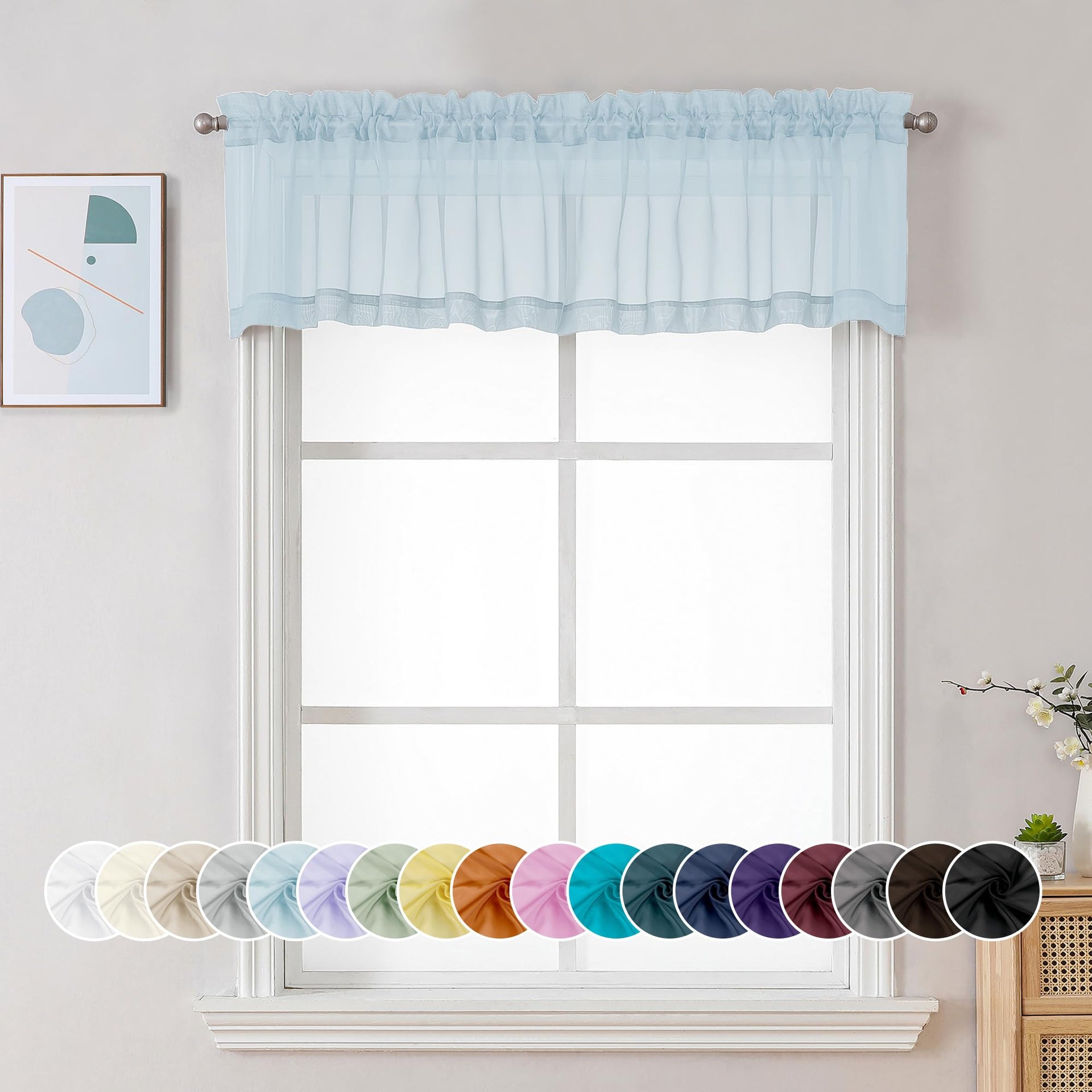 Light Blue Sheer Valances for Windows 2 Pack (2 Count)
