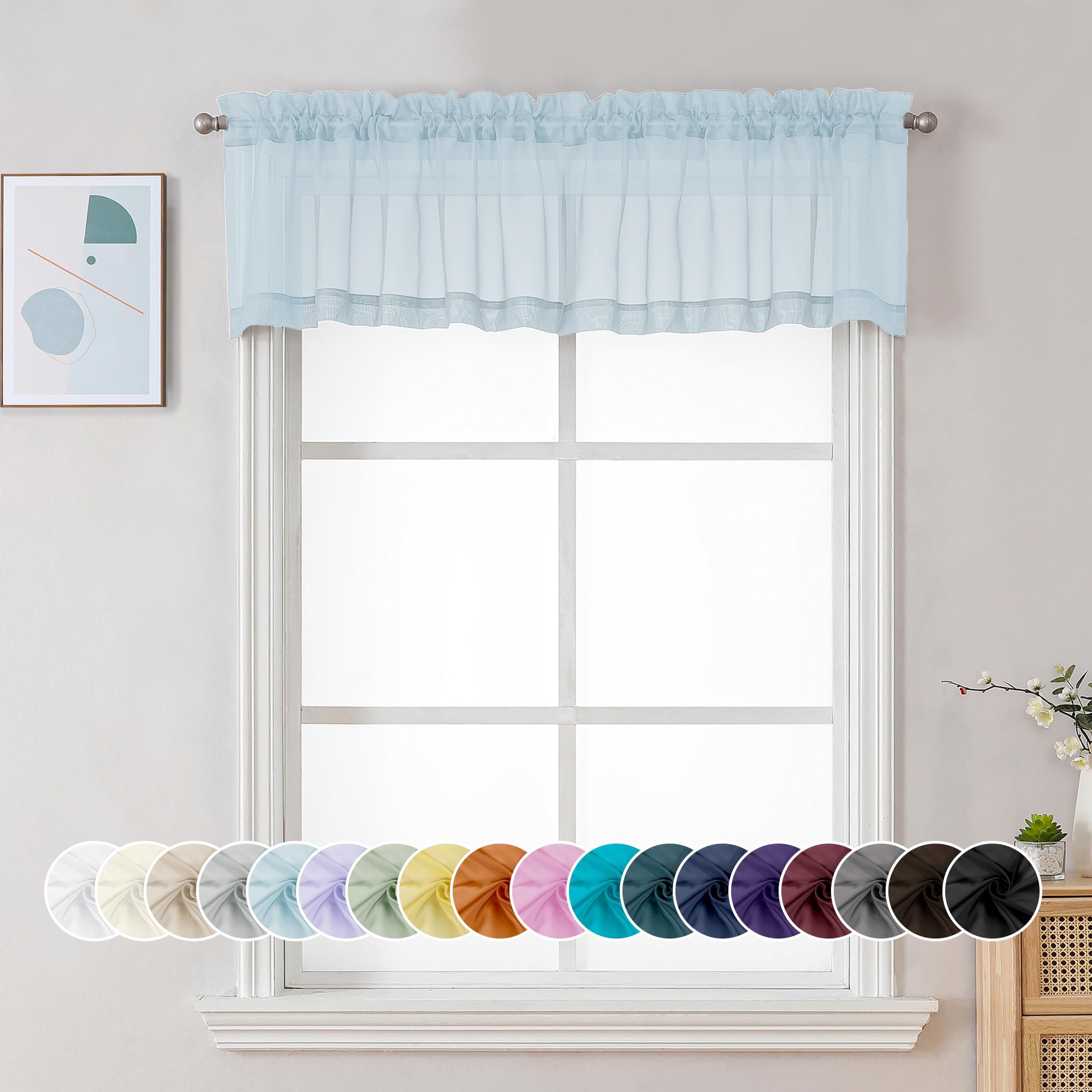 Light Blue Sheer Valances for Windows 2 Pack (2 Count)