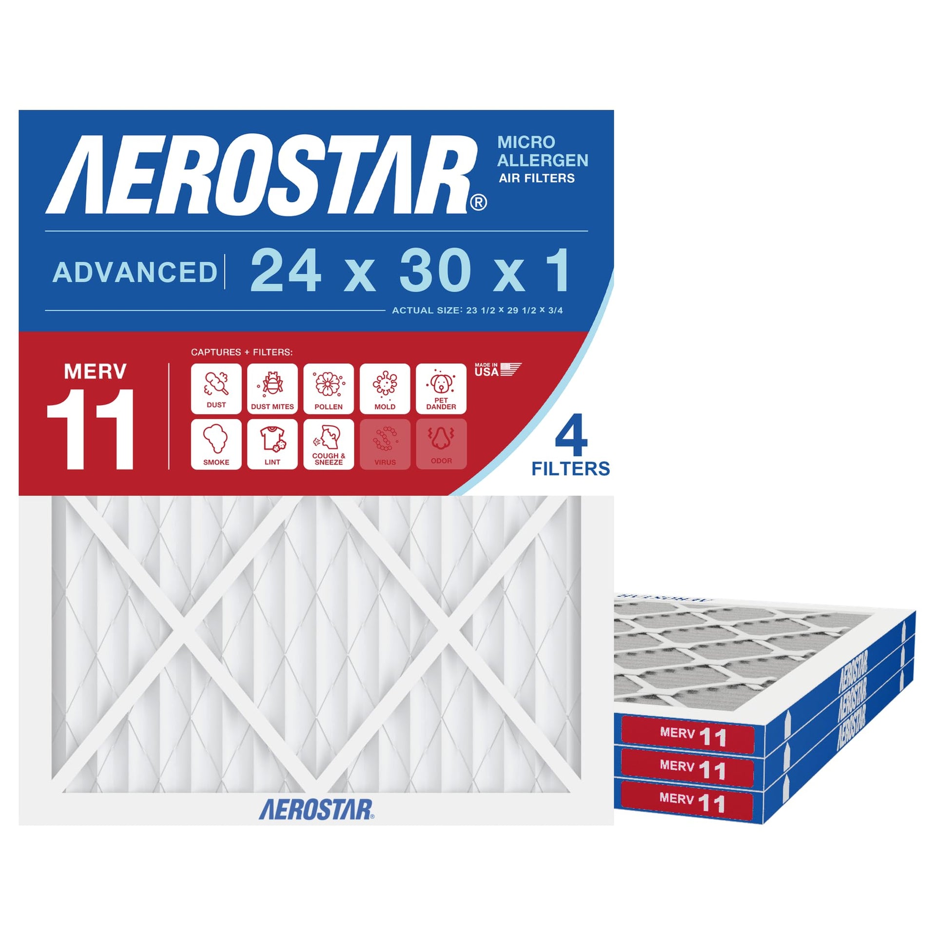 Air Filter 24x30x1 MERV 11 AC Filter (4 Count)