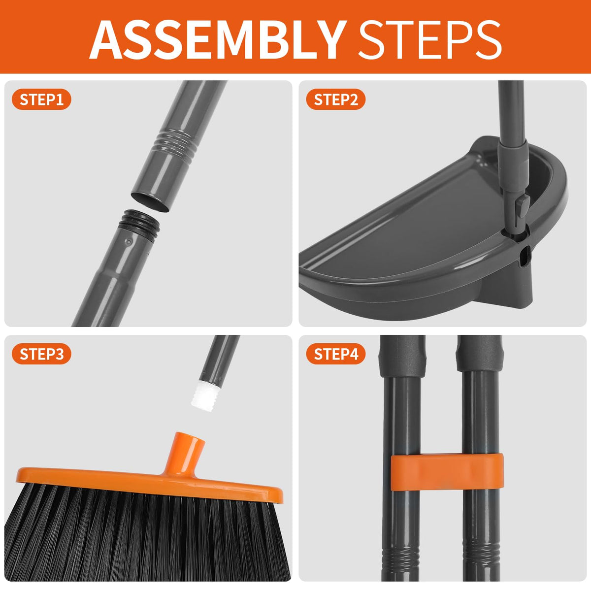 Long Handle Broom with Dustpan Combo Set for Office Home Kitchen Lobby Floor Cleaning Broom Dustpan for Indoor&Outdoor Sweeping