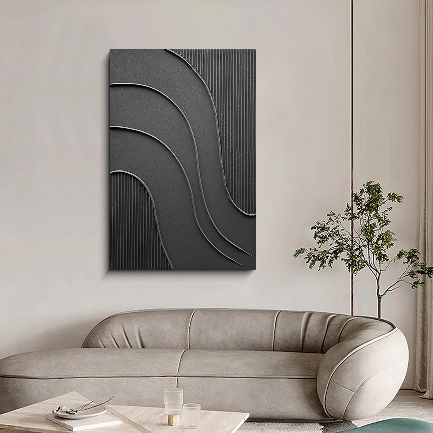 Hand Painted Thick Texture Black Minimalist Oil Painting 24x36 Inch Texture Abstract Painting Home wall Decorative Art
