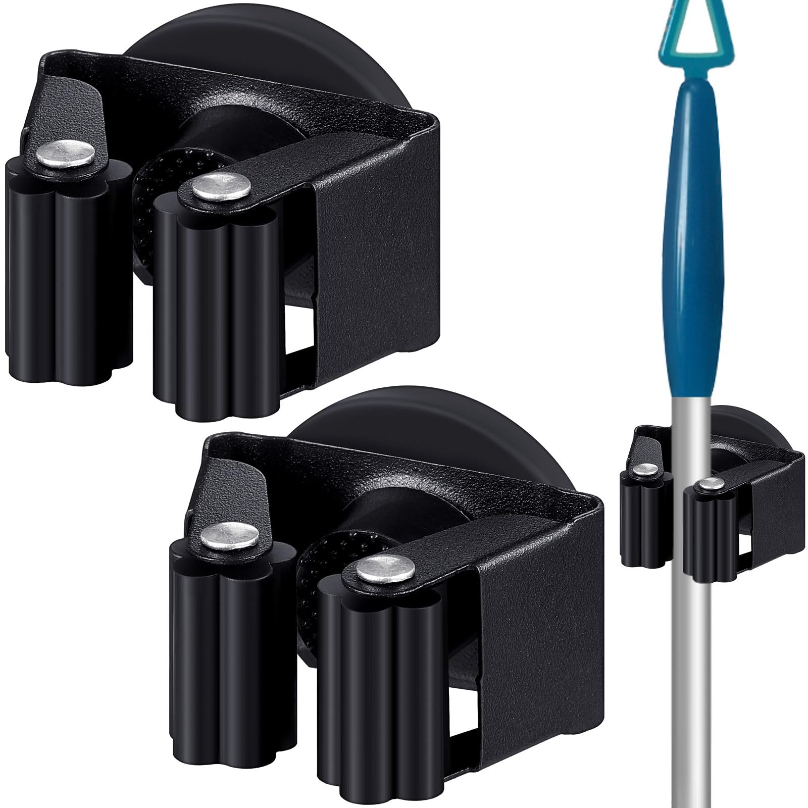 2 Pcs Magnetic Broom Holder Wall Mounted Anti Slip Rack (2 Count)