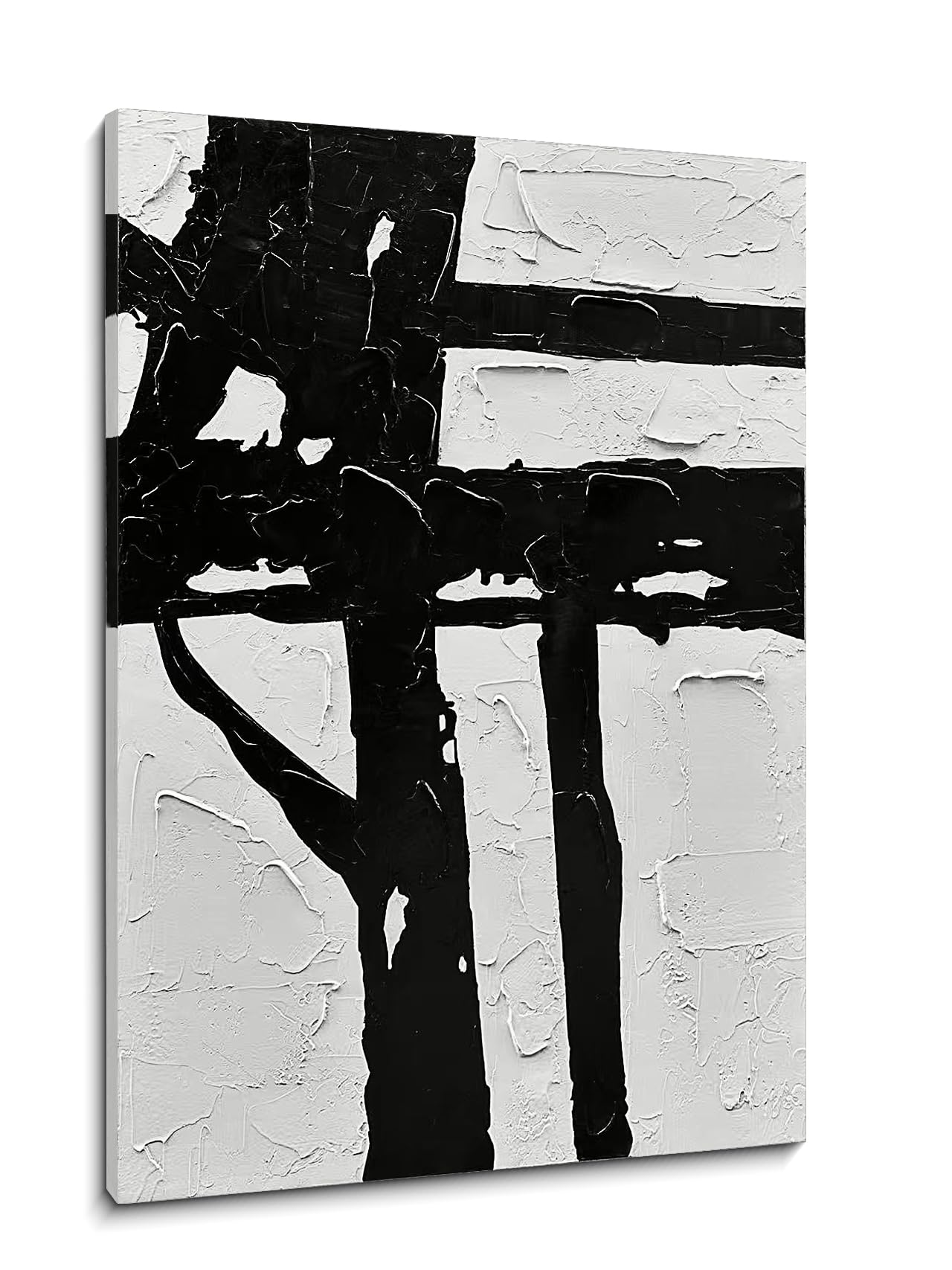 Art Hand drawn black and white abstract decorative oil painting