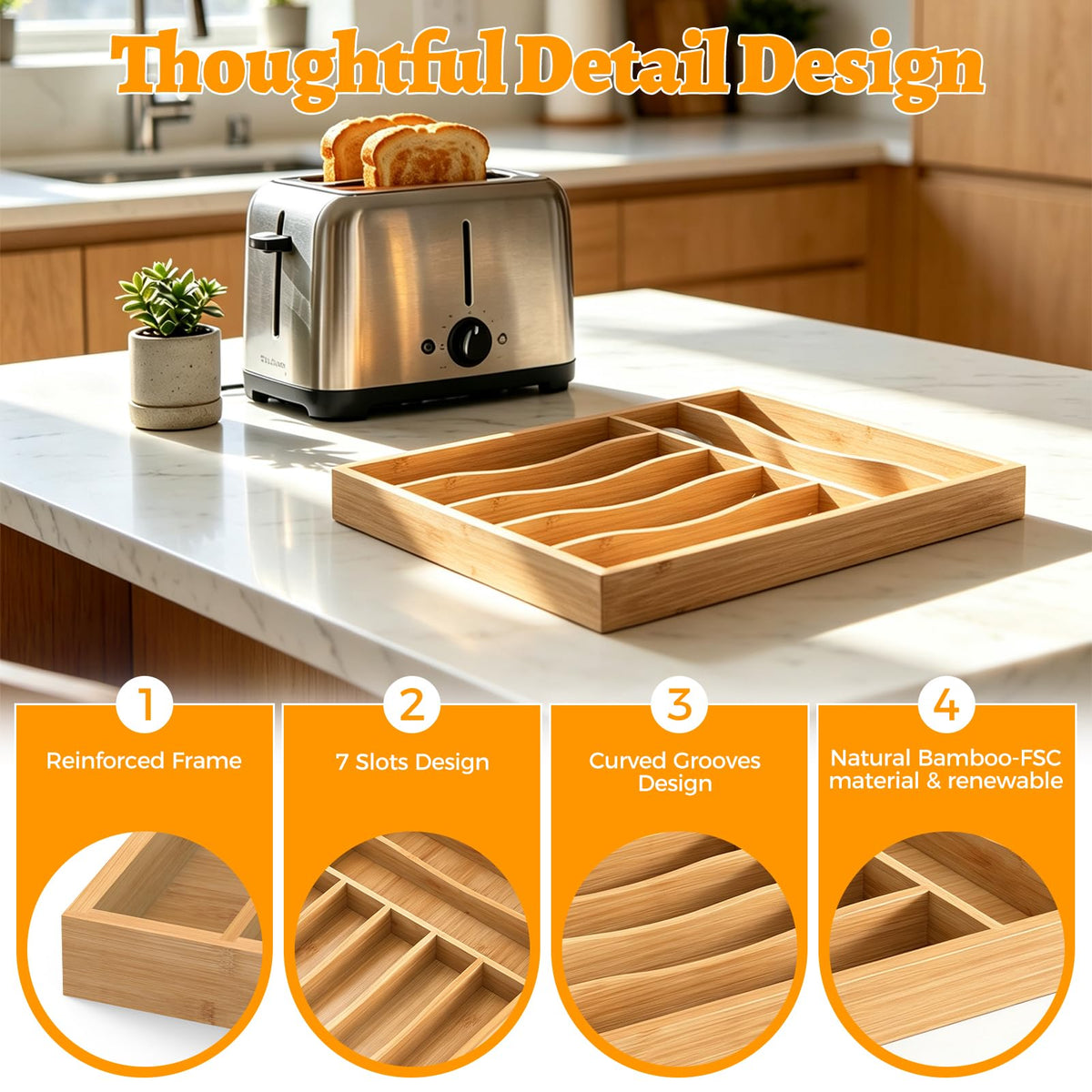 Bamboo Silverware Drawer Organizer
