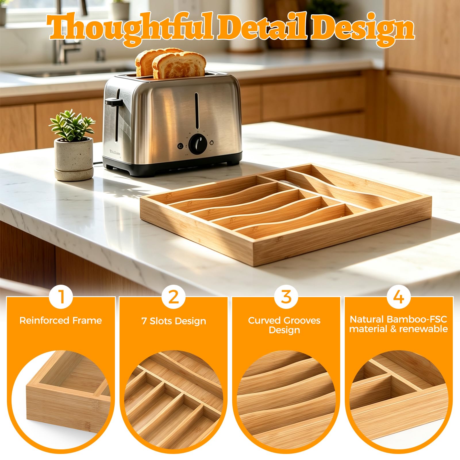 Bamboo Silverware Drawer Organizer