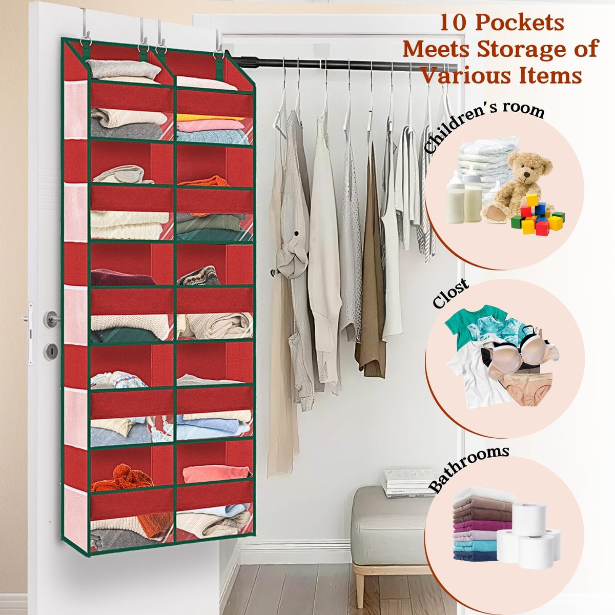 Over The Door Organizer 5 Tiers Extra Large Behind Door Storage of 10