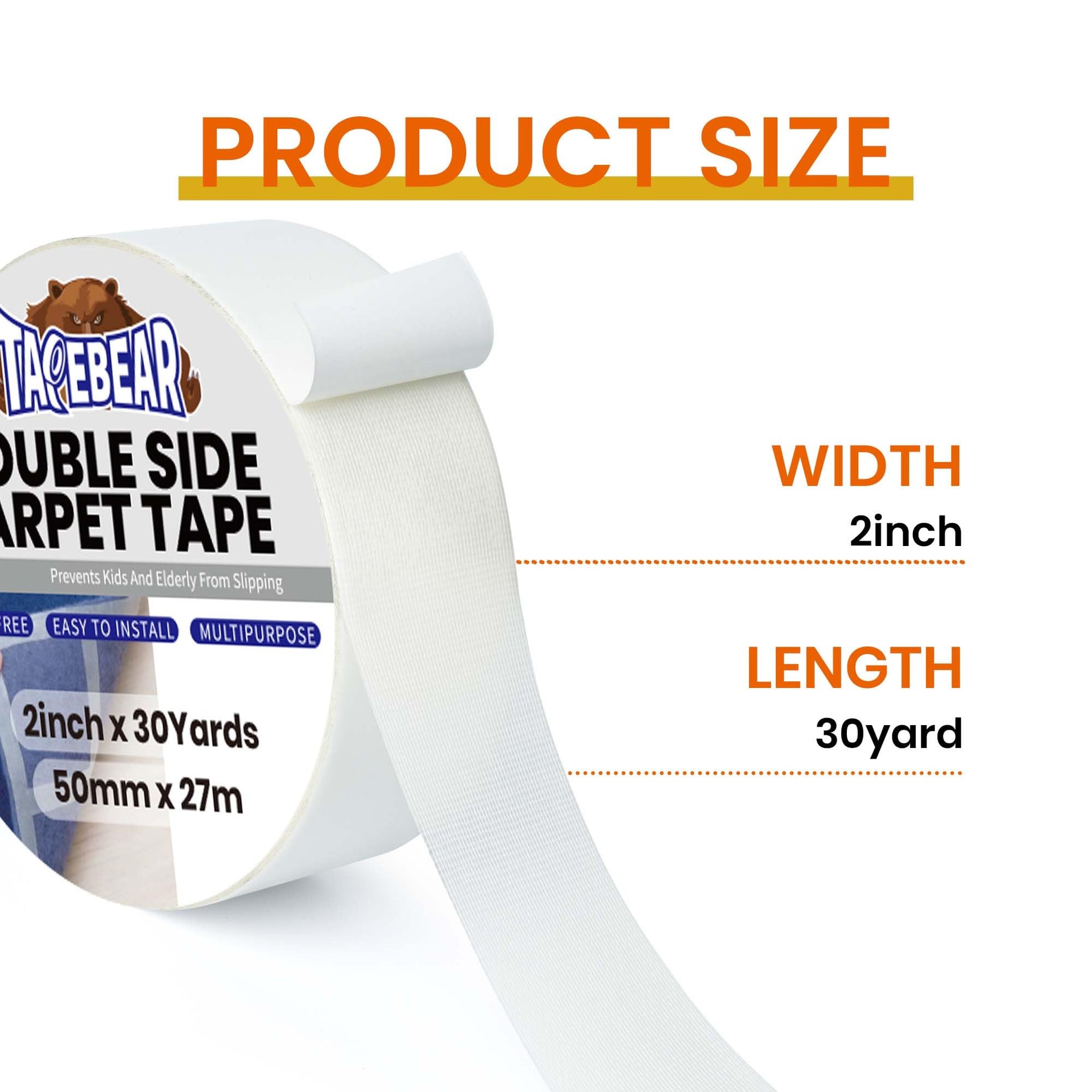 Carpet Tape Double Sided 2Inch x 30Yards Heavy Duty Rug Gripper
