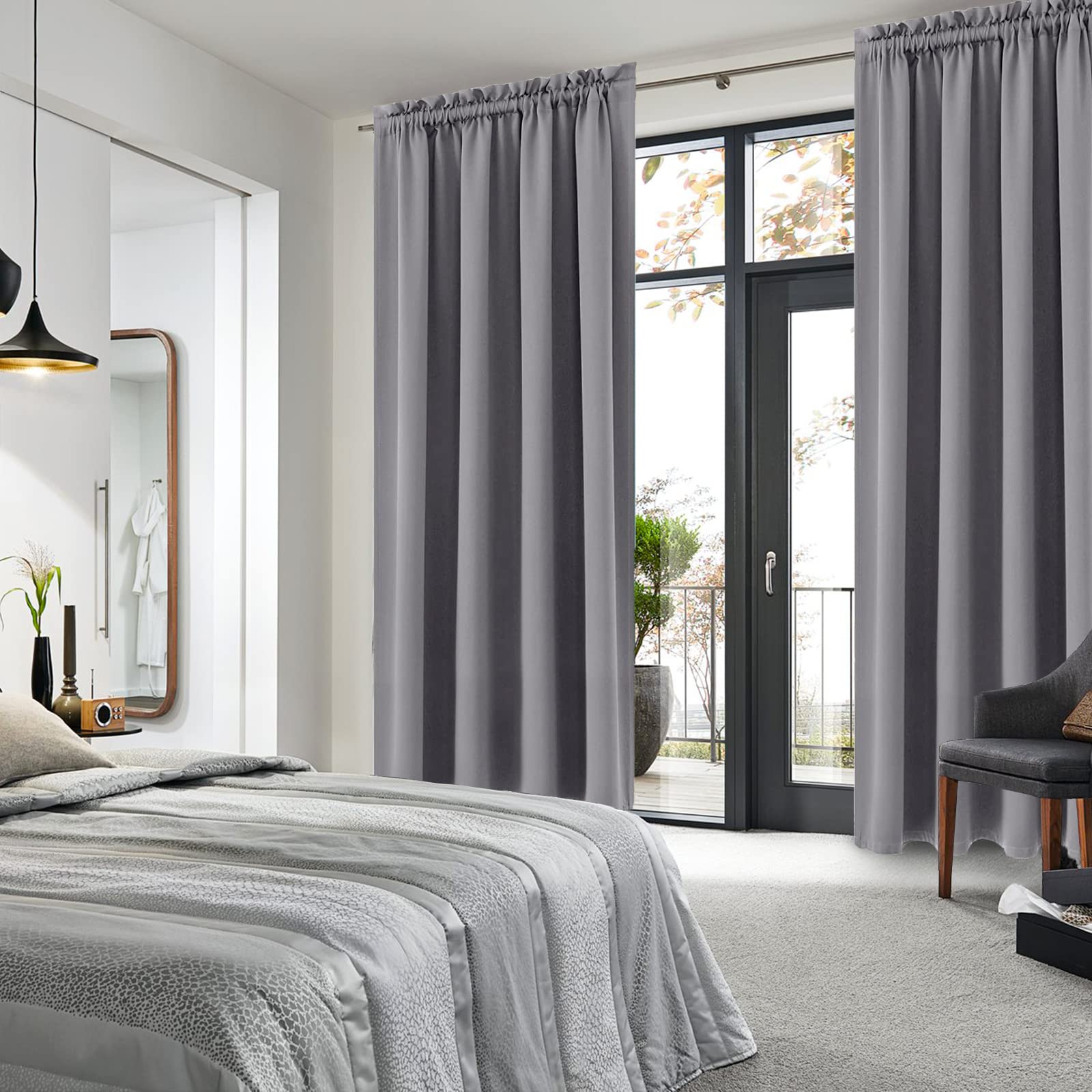 Wide Blackout Curtains for Bedroom Living Room 60 x 84 Inch Long Grey (2 Count)