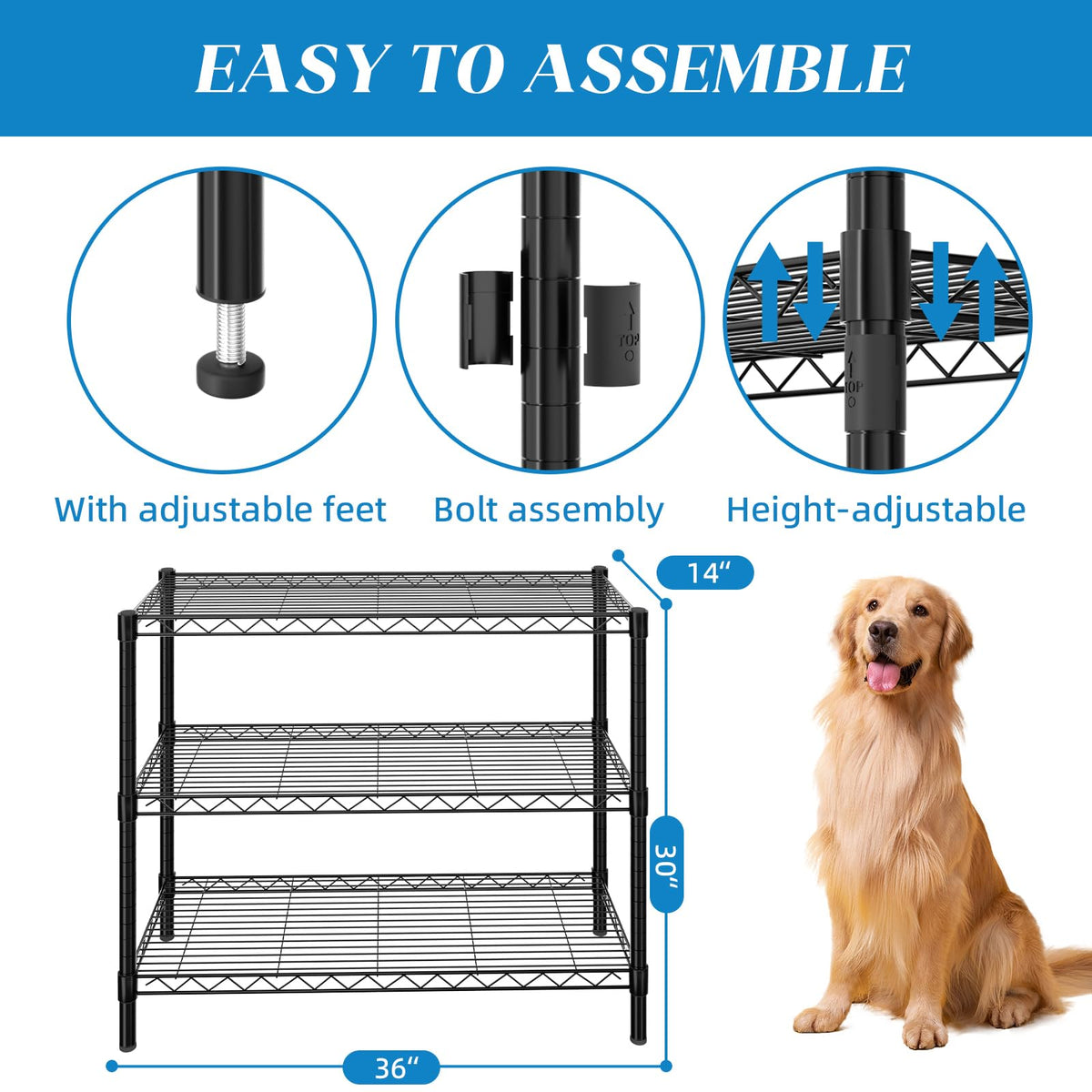 3 Shelf Adjustable Metal Wire Shelving