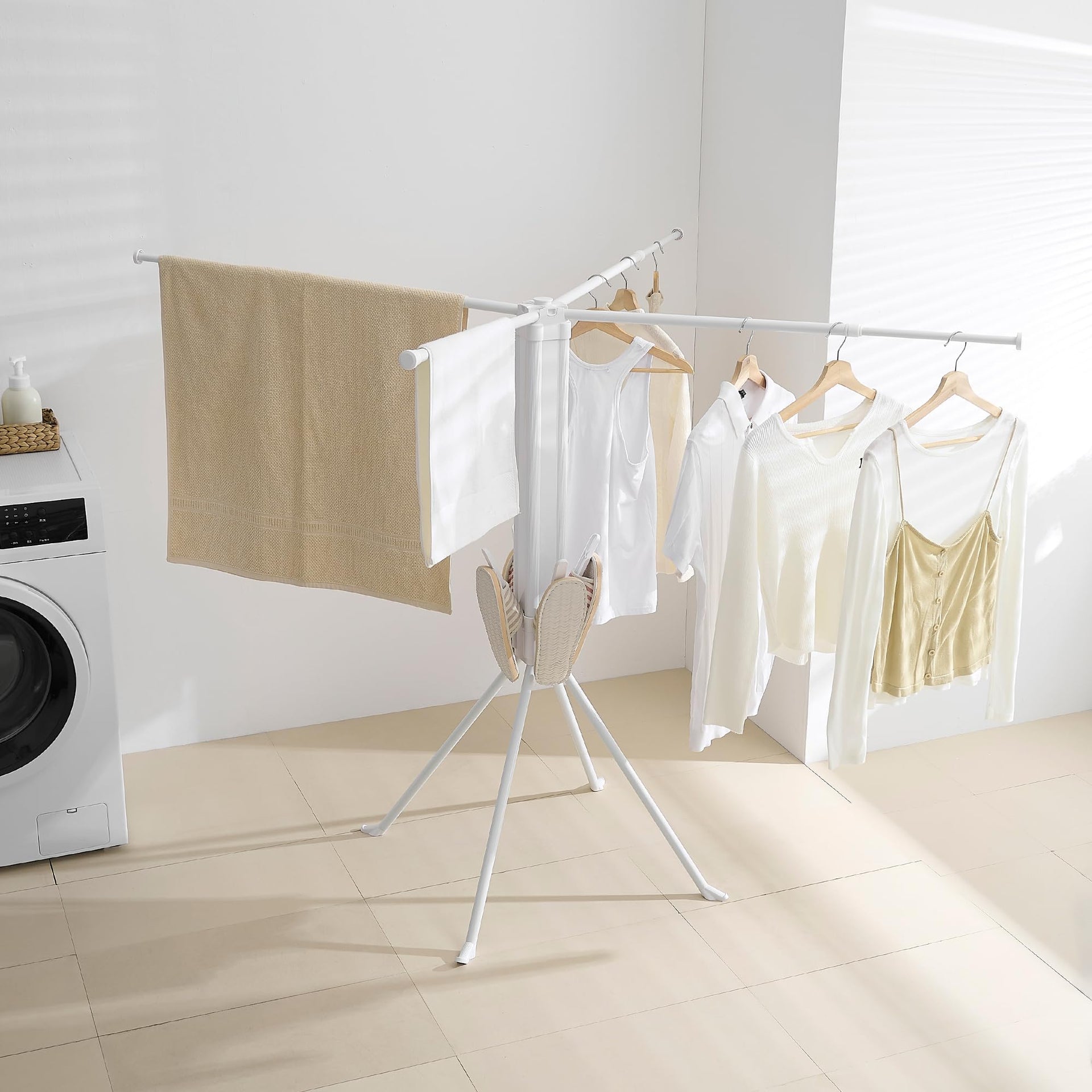 Foldable Clothes Drying Rack with Aluminum 4 Rods 16 Clips